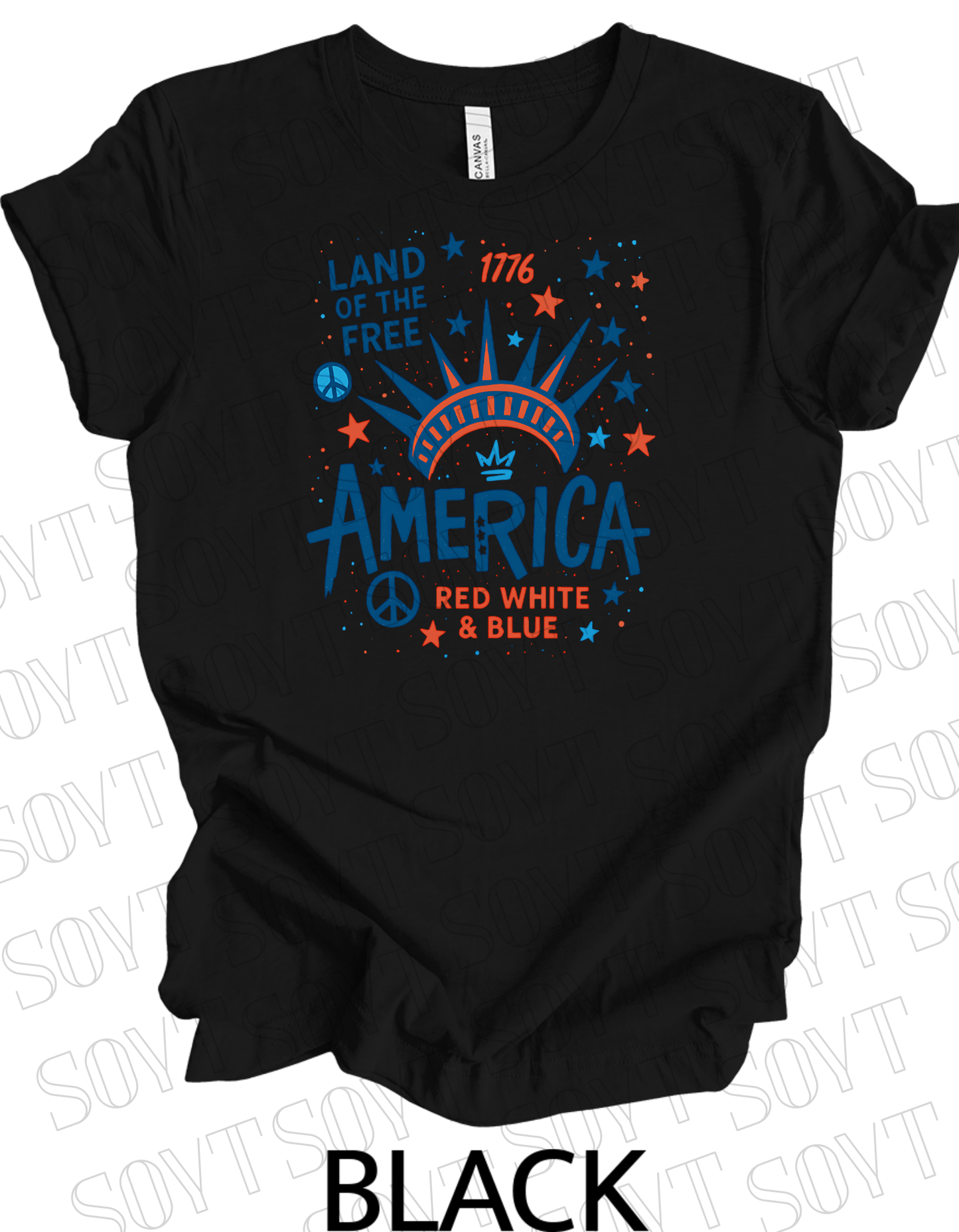 1776 Liberty Crown America T-Shirt – Land of the Free Red White & Blue Tee | Made in USA - Festive Apparel StoreBlack