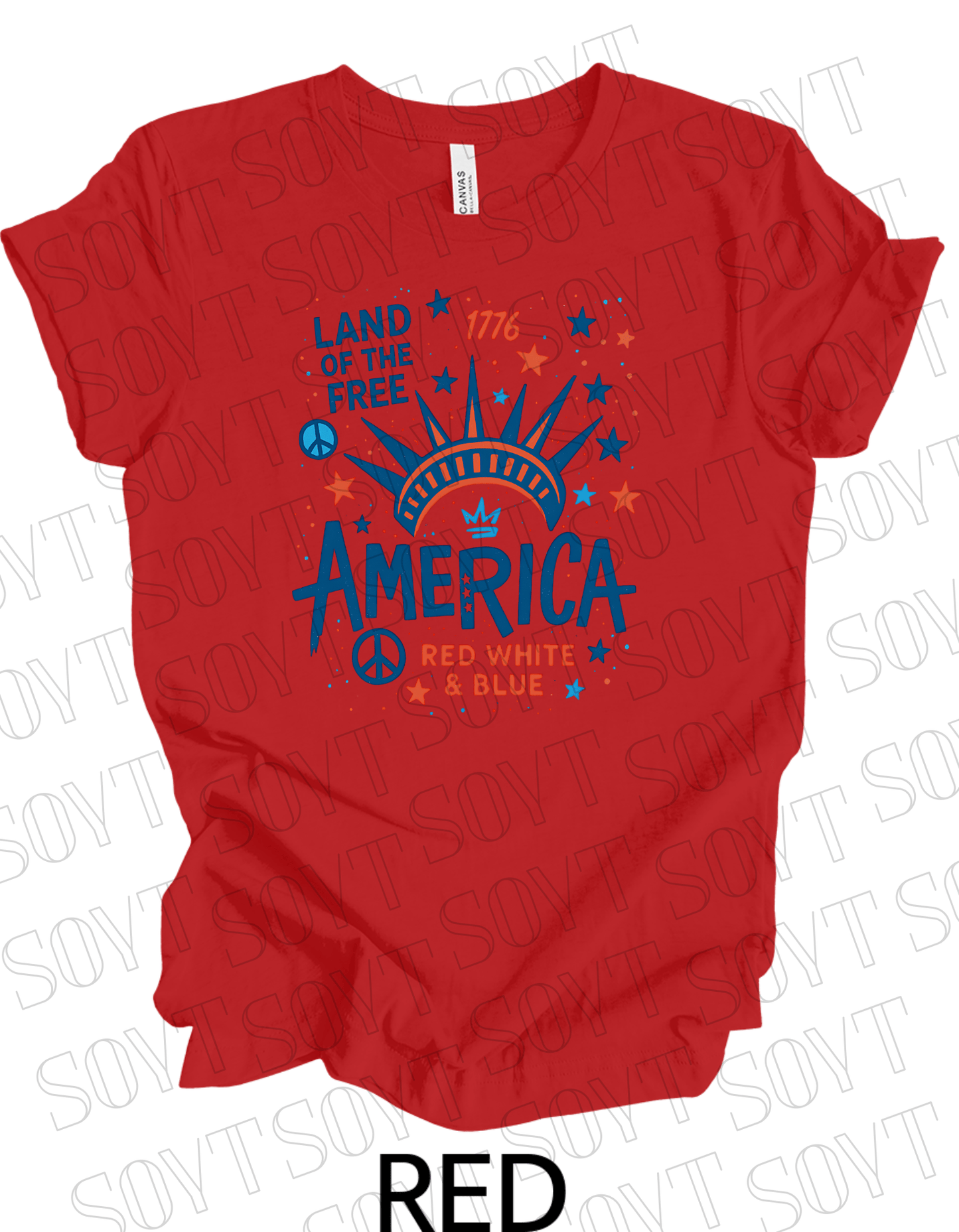 1776 Liberty Crown America T-Shirt – Land of the Free Red White & Blue Tee | Made in USA - Festive Apparel StoreRed