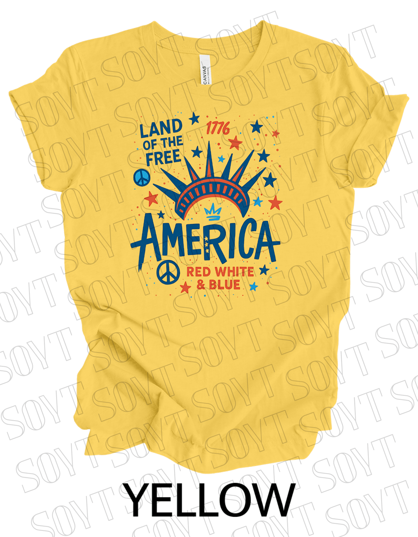 1776 Liberty Crown America T-Shirt – Land of the Free Red White & Blue Tee | Made in USA - Festive Apparel StoreYellow