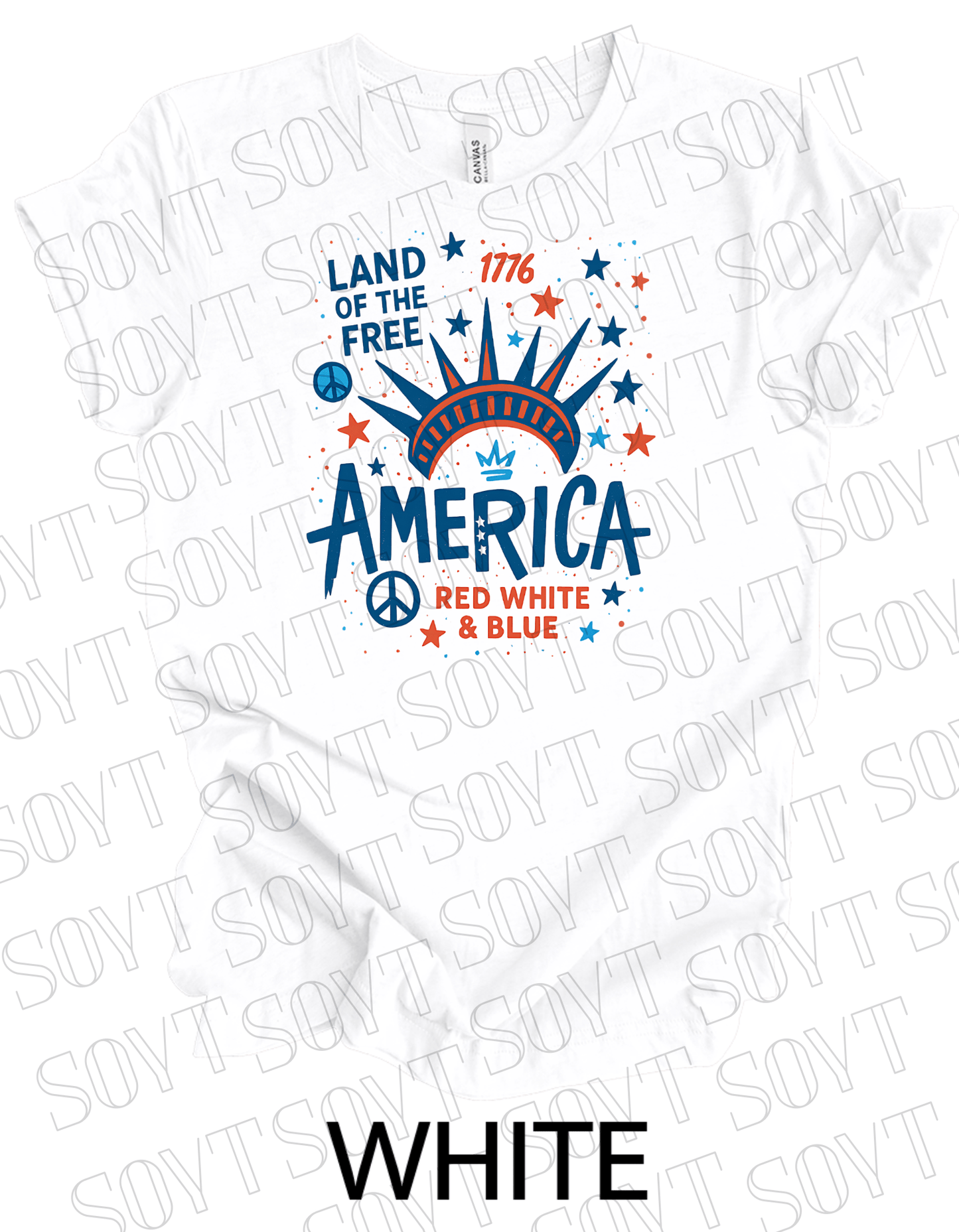 1776 Liberty Crown America T-Shirt – Land of the Free Red White & Blue Tee | Made in USA - Festive Apparel StoreWhite