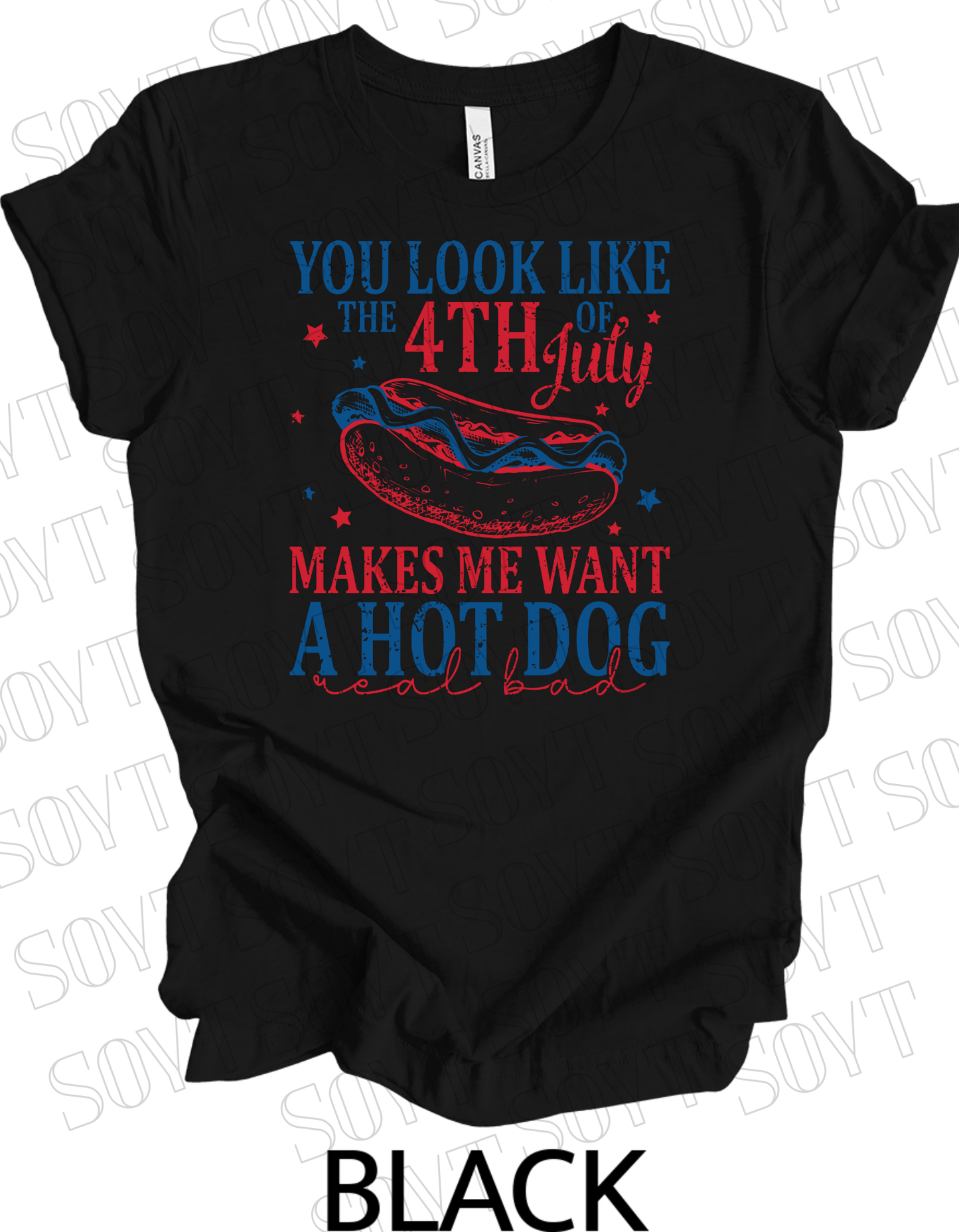 4th of July Hot Dog Quote T-Shirt – Bella+Canvas Funny Patriotic Tee - Festive Apparel StoreBlack