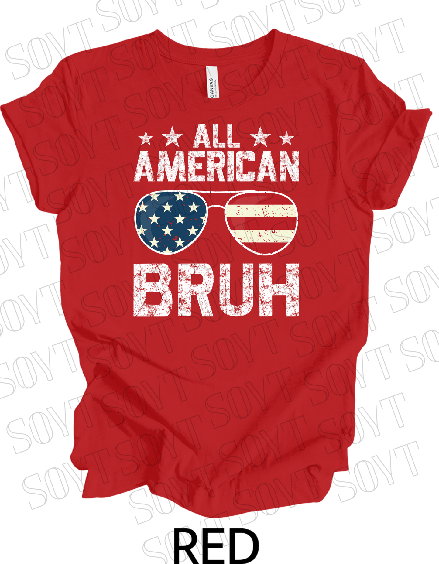 All American Bruh T-Shirt – Funny Patriotic Sunglasses Graphic Tee | Made in USA - Festive Apparel StoreRed