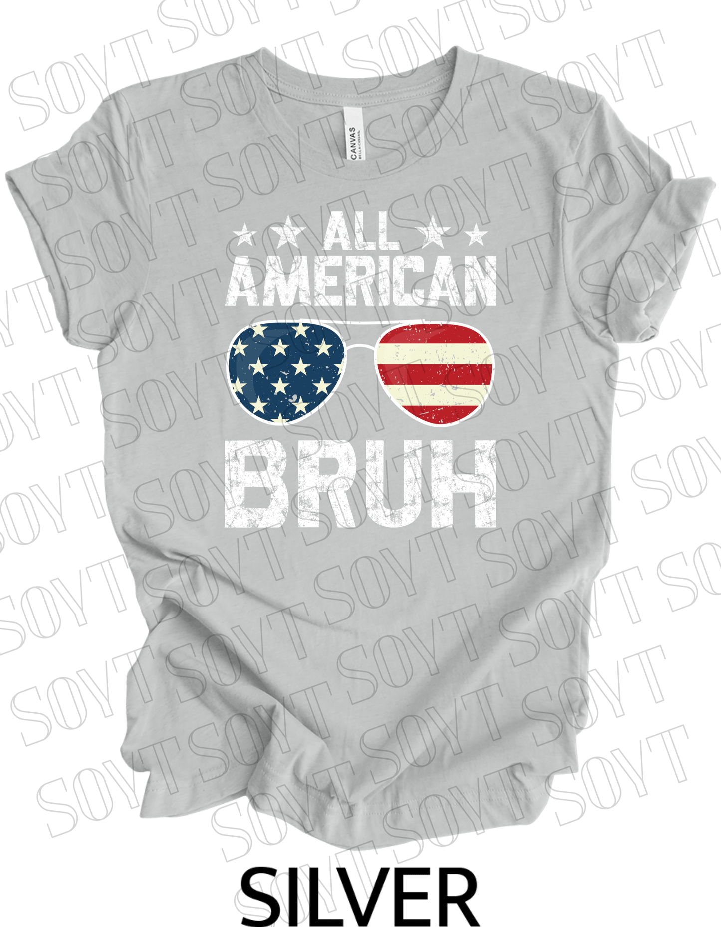 All American Bruh T-Shirt – Funny Patriotic Sunglasses Graphic Tee | Made in USA - Festive Apparel StoreSilver