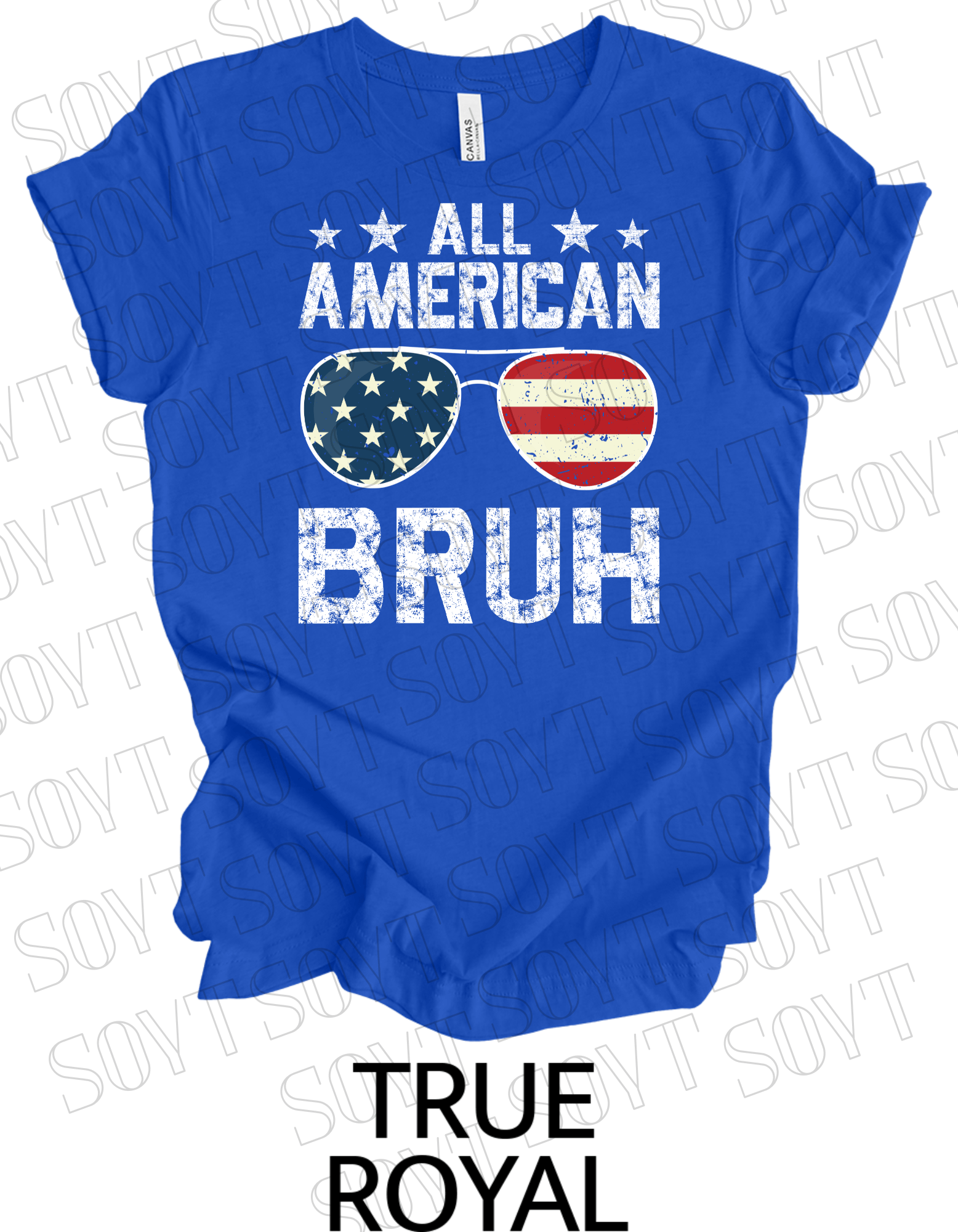 All American Bruh T-Shirt – Funny Patriotic Sunglasses Graphic Tee | Made in USA - Festive Apparel StoreRoyal Blue