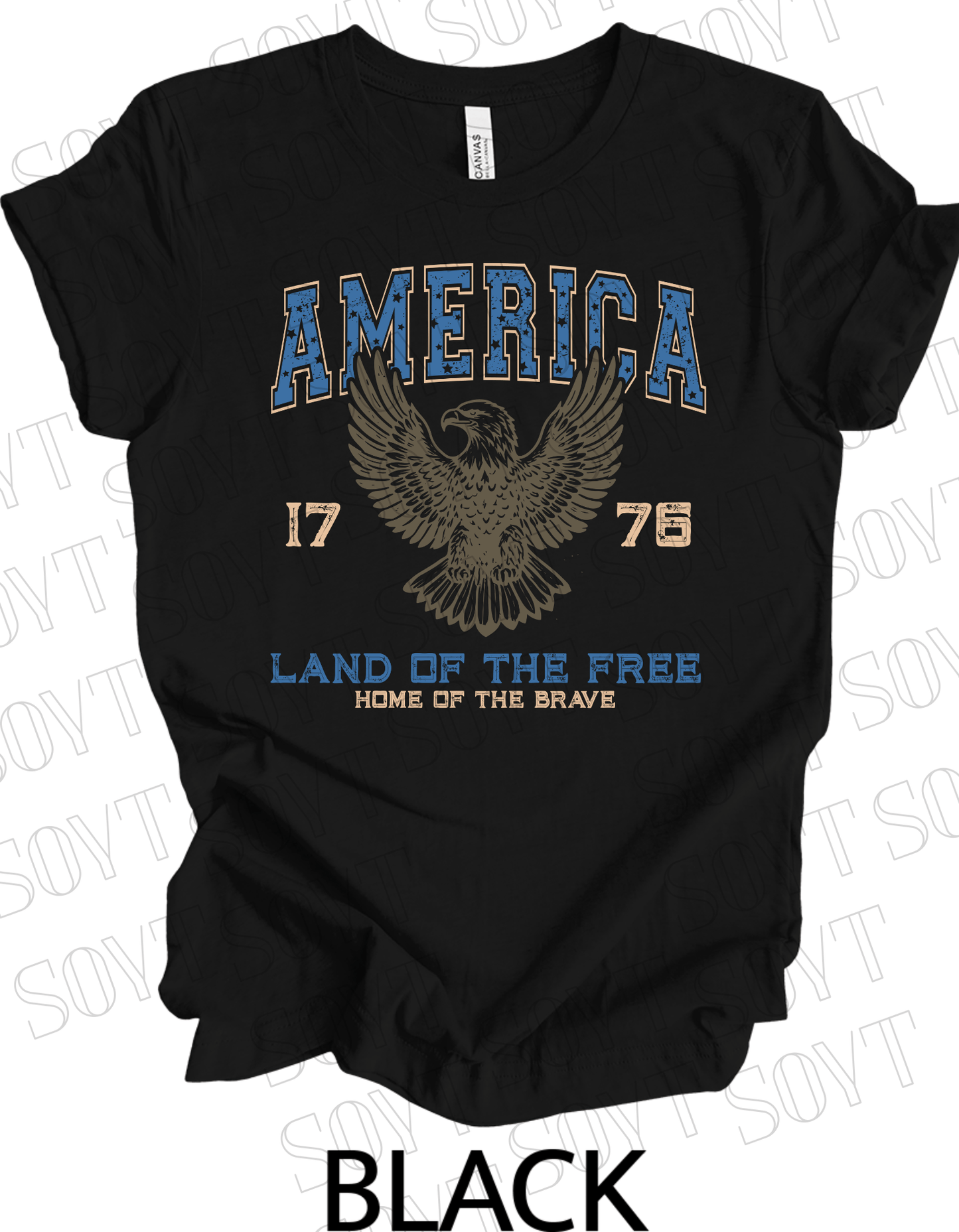 America Eagle 1776 T-Shirt – Bella+Canvas Patriotic Vintage Graphic Tee - Festive Apparel StoreBlack