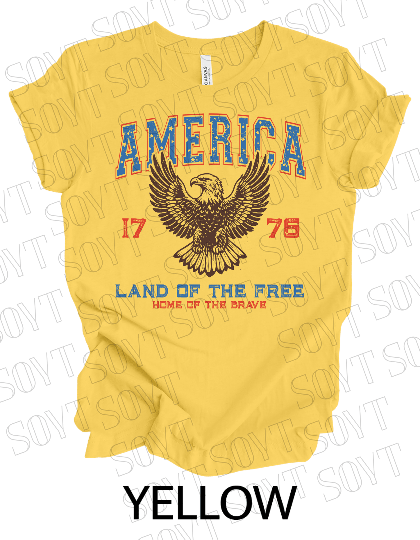 America Eagle 1776 T-Shirt – Bella+Canvas Patriotic Vintage Graphic Tee - Festive Apparel StoreYellow