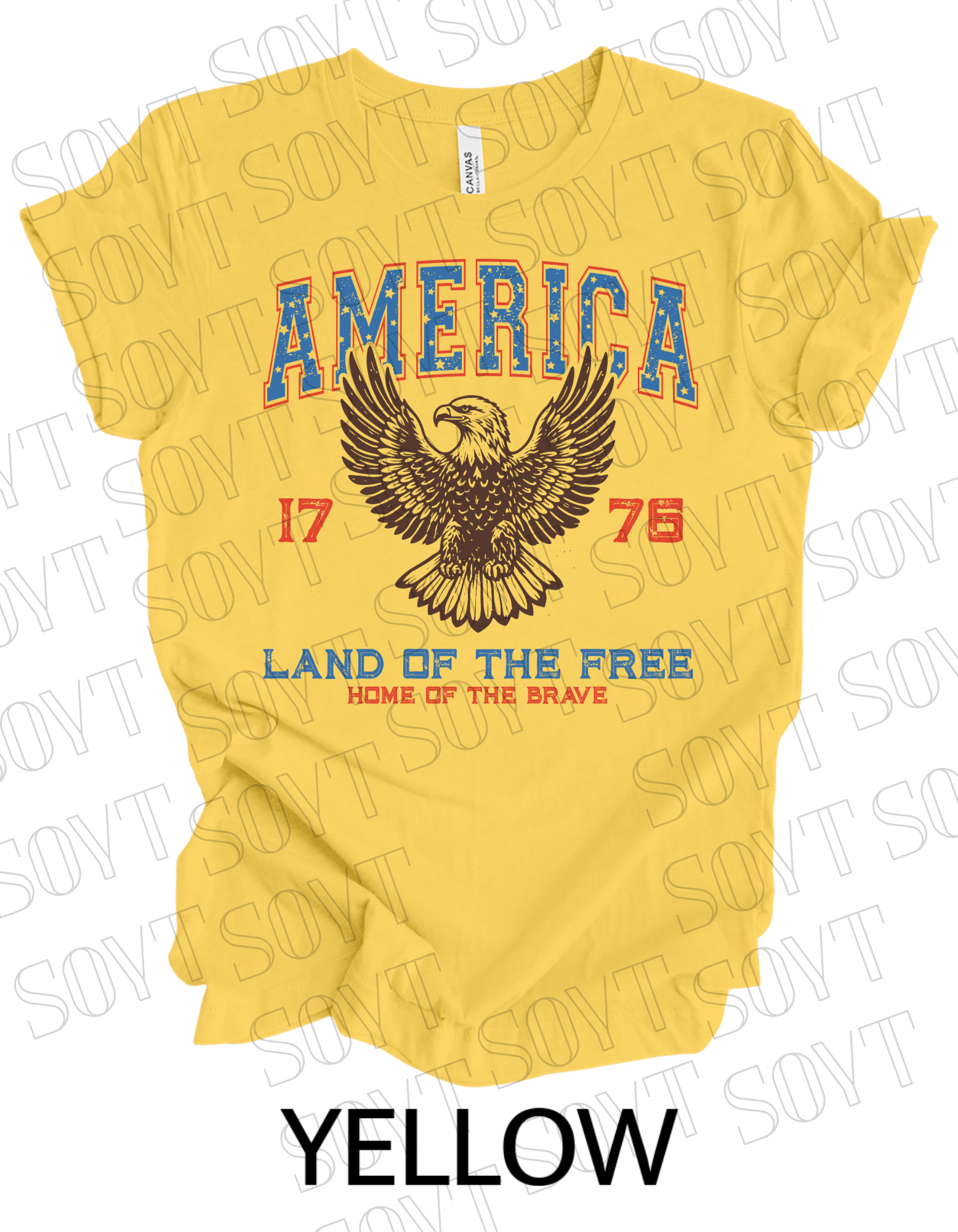 America Eagle 1776 T-Shirt – Bella+Canvas Patriotic Vintage Graphic Tee - Festive Apparel StoreYellow