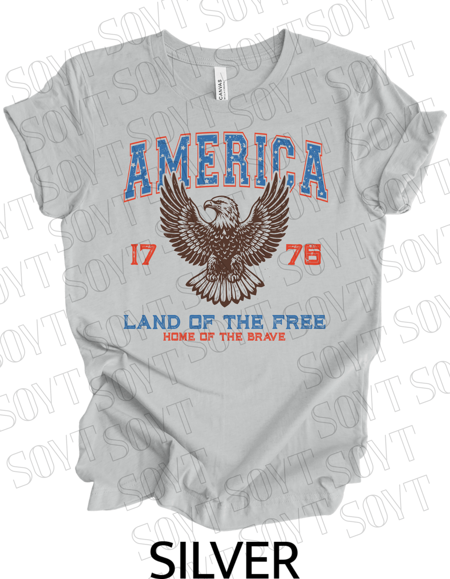 America Eagle 1776 T-Shirt – Bella+Canvas Patriotic Vintage Graphic Tee - Festive Apparel StoreSilver