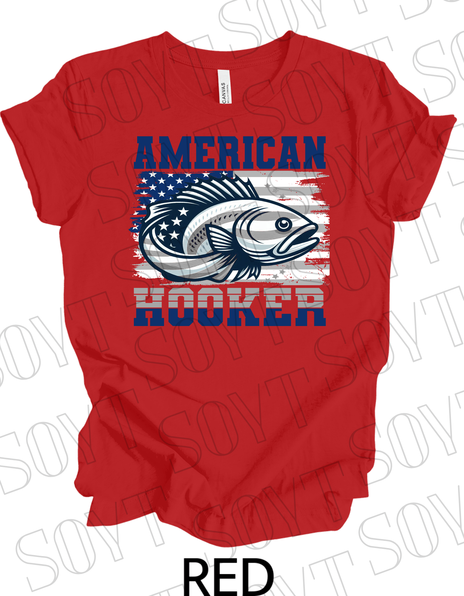 American Hooker Fishing T-Shirt – Bella+Canvas Patriotic Angler Tee - Festive Apparel StoreRed