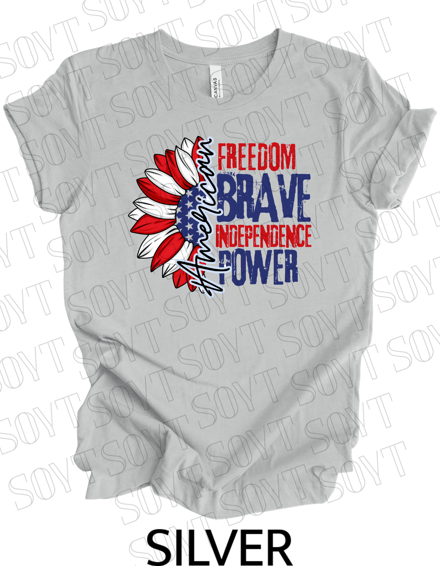 American Sunflower T-Shirt – Freedom, Brave, Independence & Power | Made in USA - Festive Apparel StoreSilver