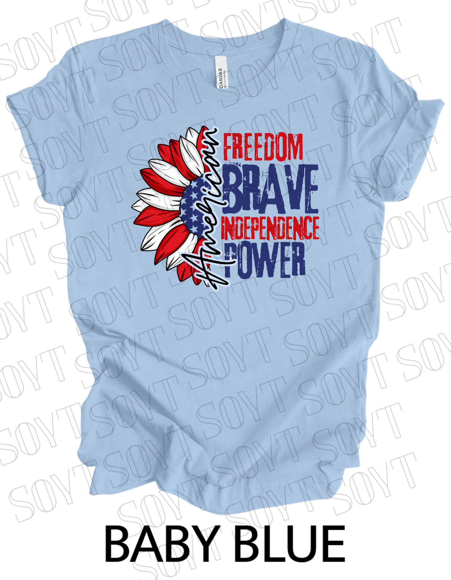 American Sunflower T-Shirt – Freedom, Brave, Independence & Power | Made in USA - Festive Apparel StoreBaby Blue