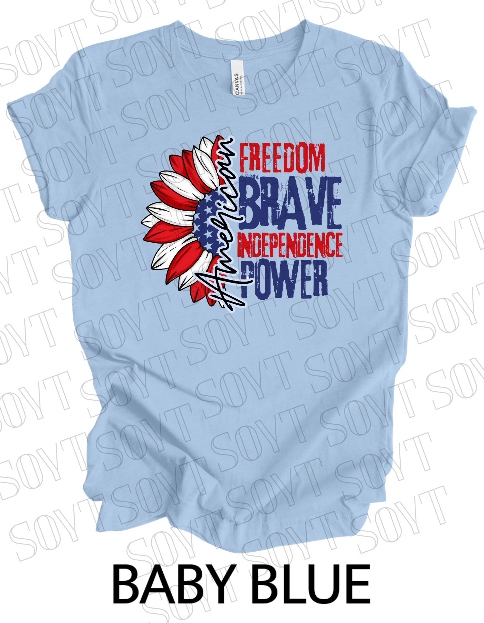 American Sunflower T-Shirt – Freedom, Brave, Independence & Power | Made in USA - Festive Apparel StoreBaby Blue