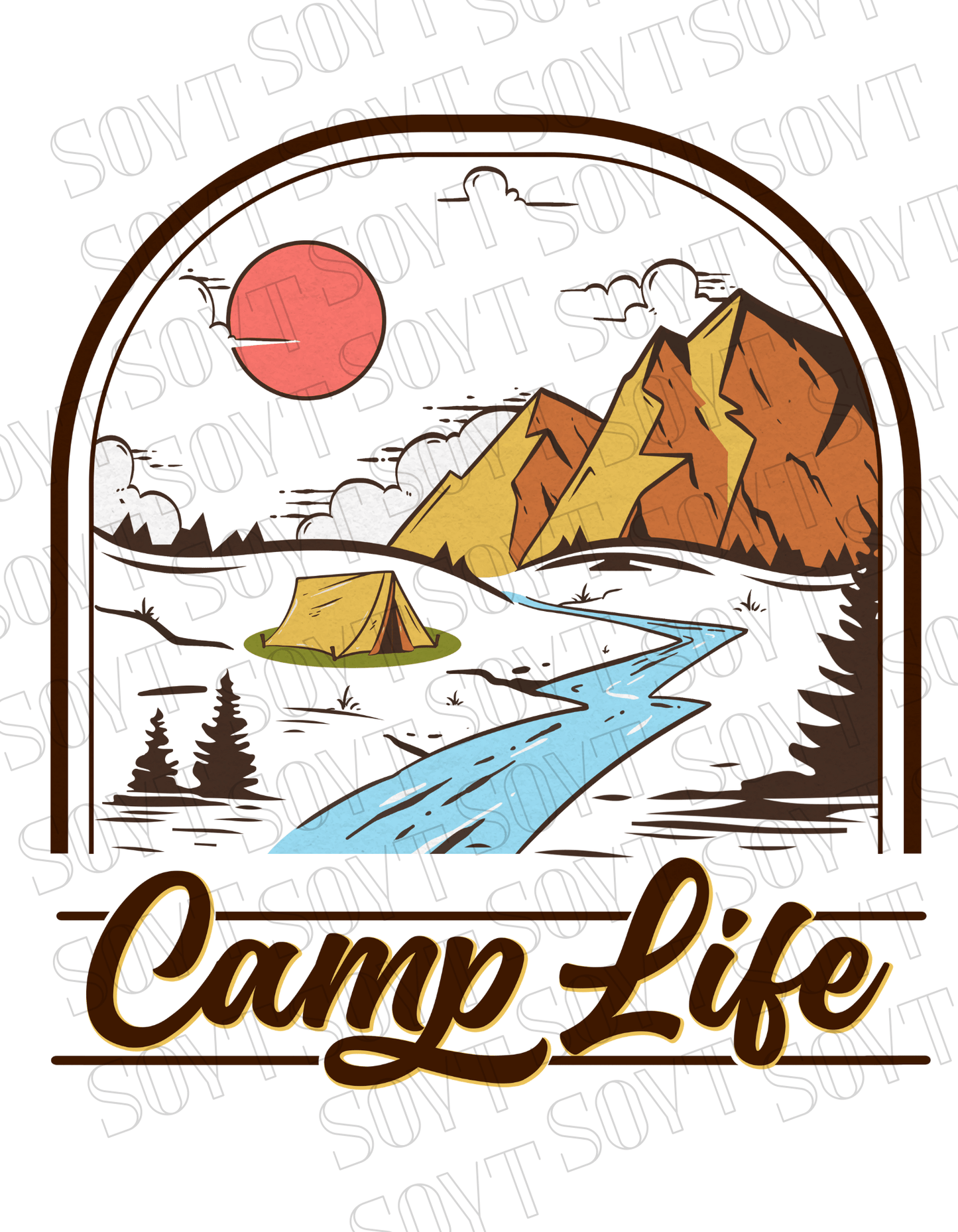 Camp Life T-Shirt – Mountain Tent & River Camping Scene Graphic Tee - Festive Apparel StoreBlack