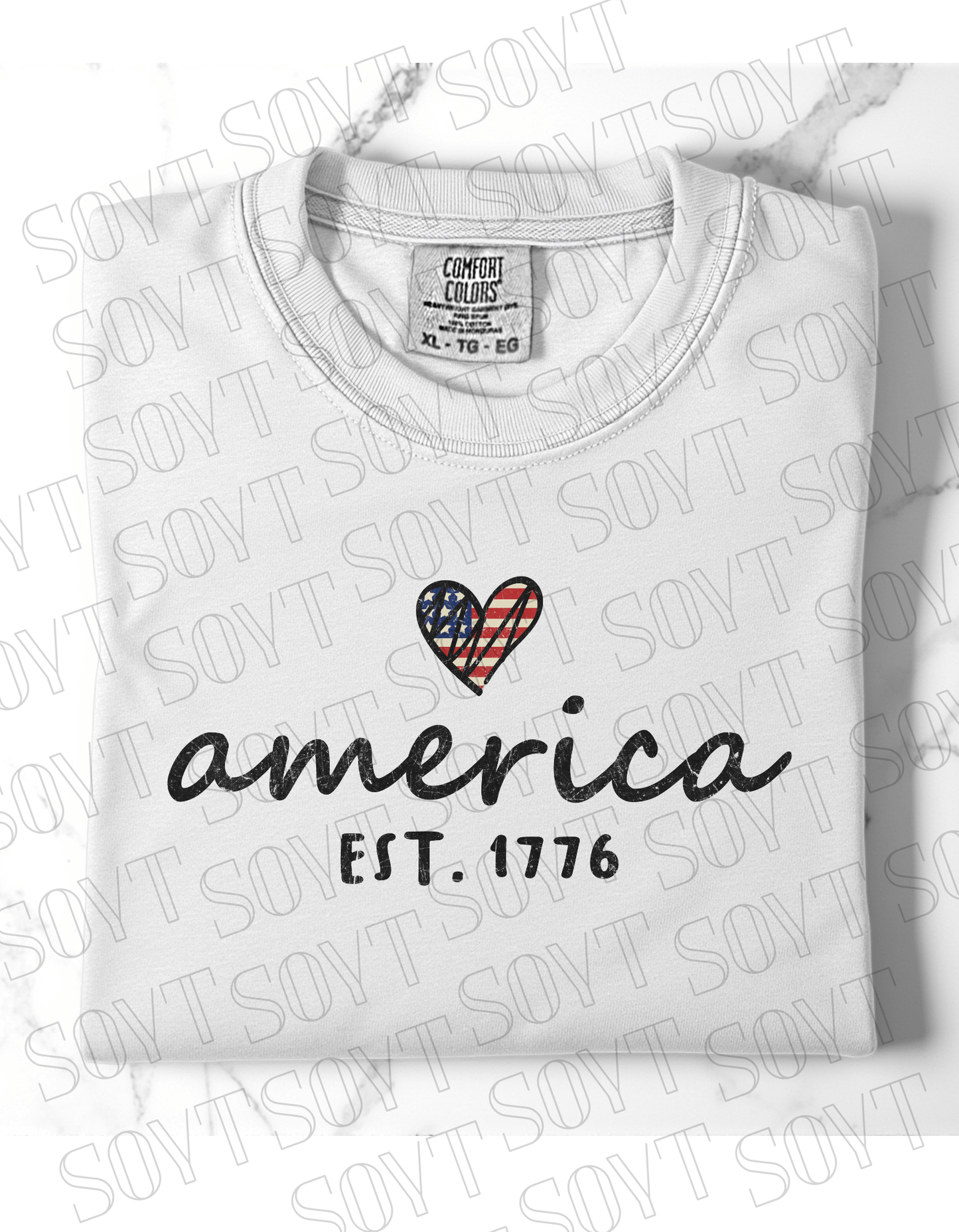 Comfort Colors America EST. 1776 Tee – Patriotic Heart Shirt - Festive Apparel StoreWhite
