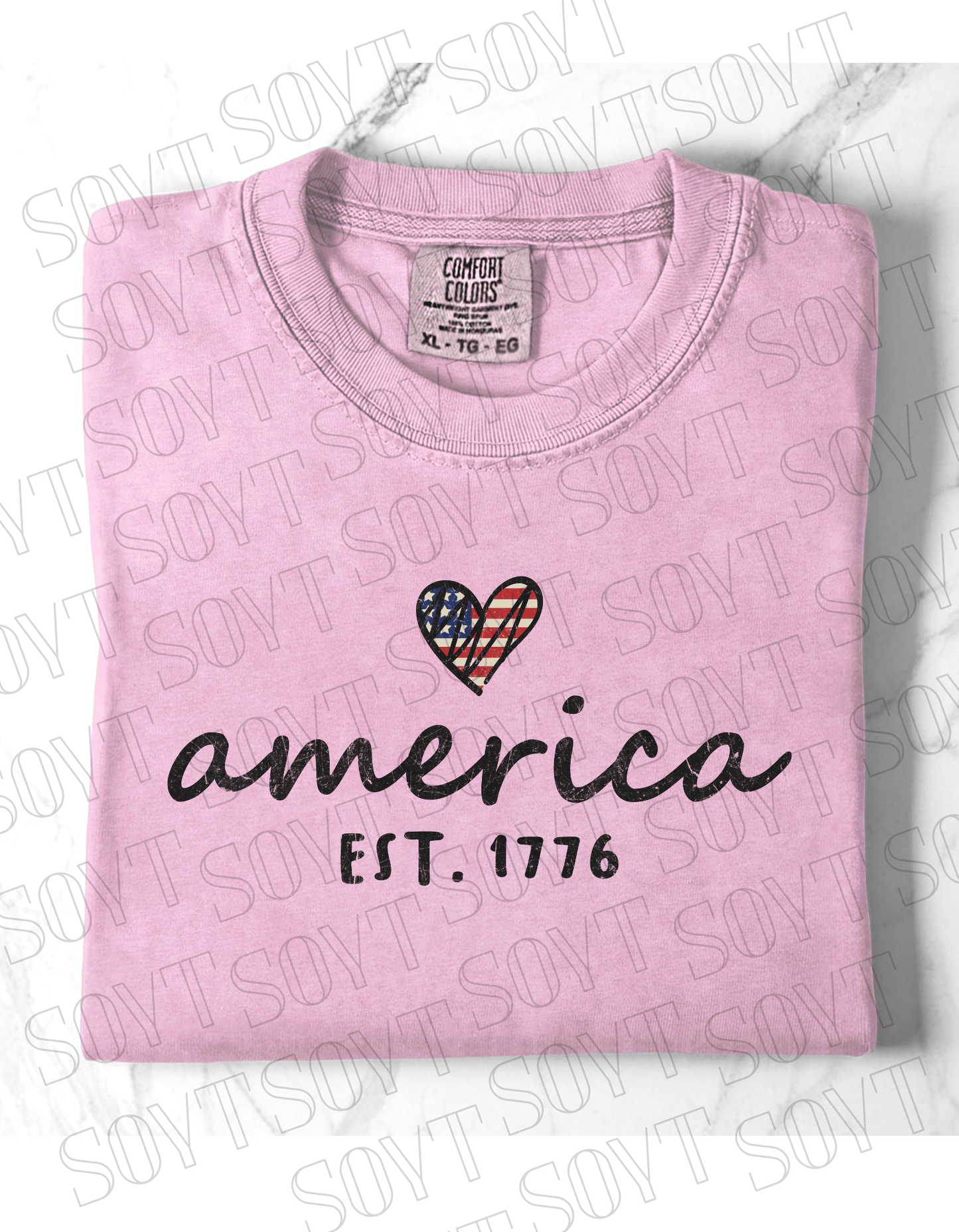 Comfort Colors America EST. 1776 Tee – Patriotic Heart Shirt - Festive Apparel StorePink
