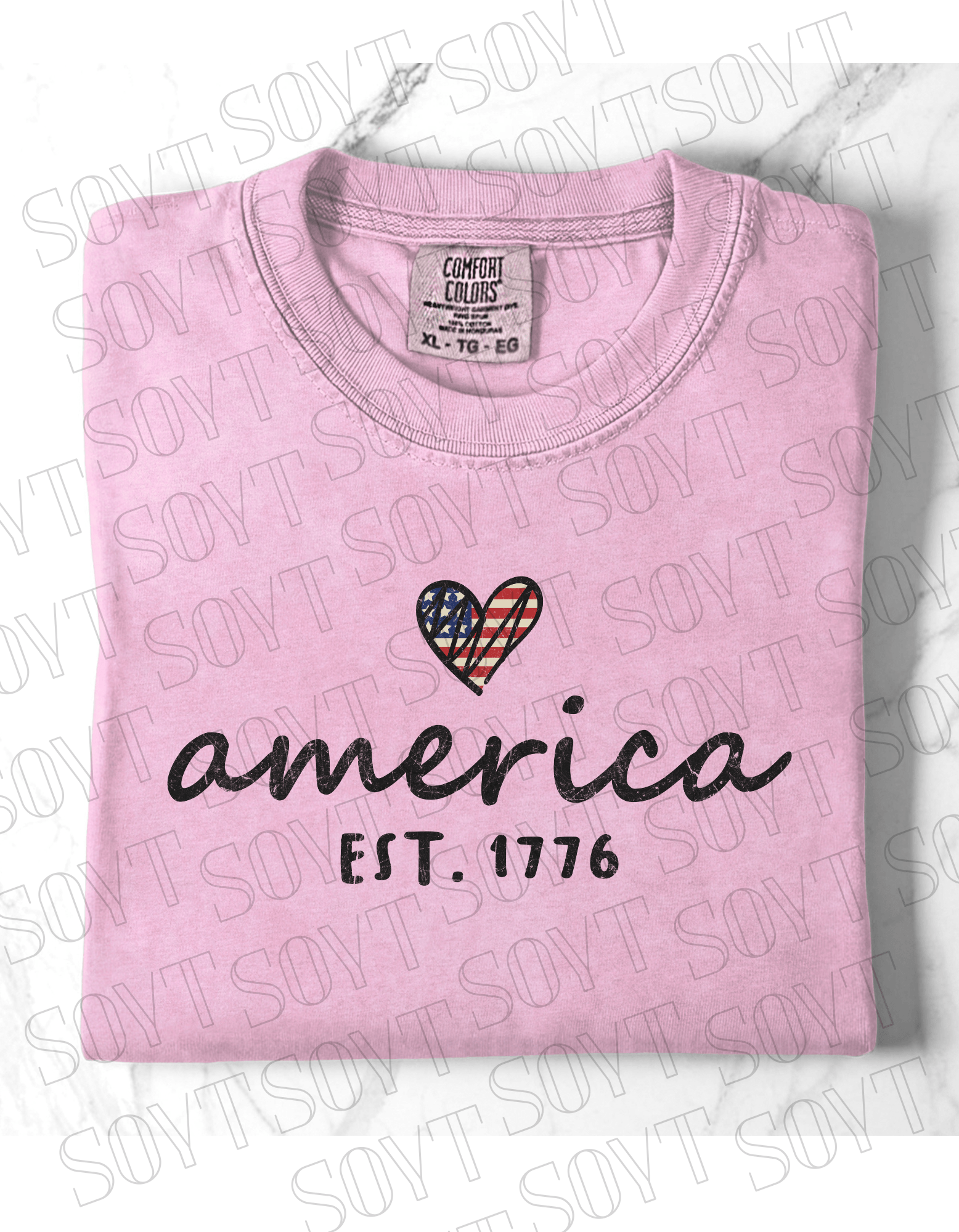 Comfort Colors America EST. 1776 Tee – Patriotic Heart Shirt - Festive Apparel StorePink