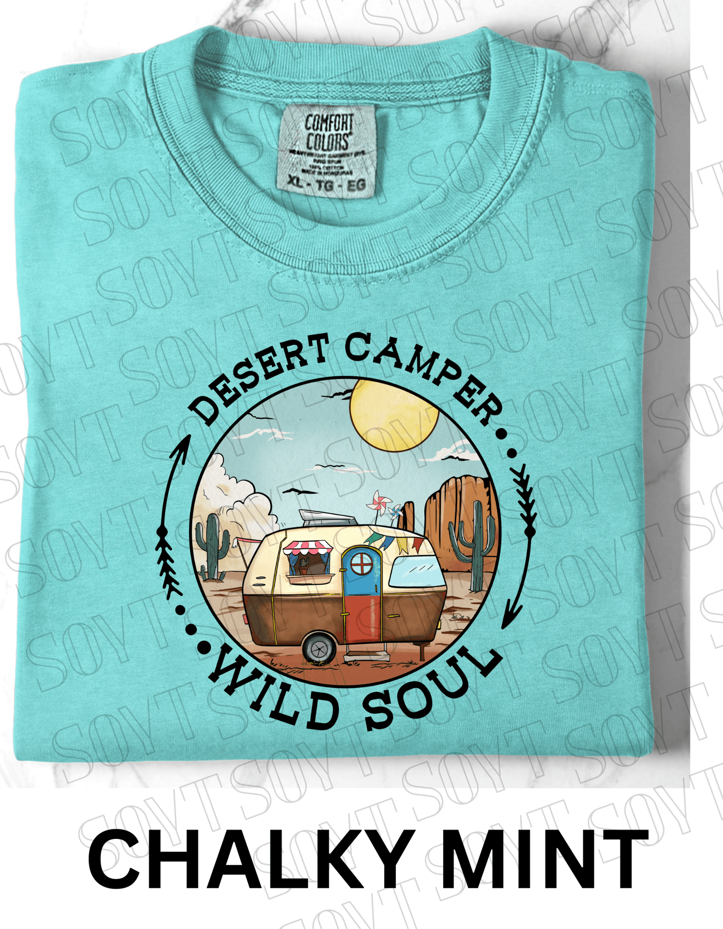 Desert Camper Wild Soul T-Shirt – Vintage Boho RV & Cactus Graphic Tee - Festive Apparel StoreChalky Mint