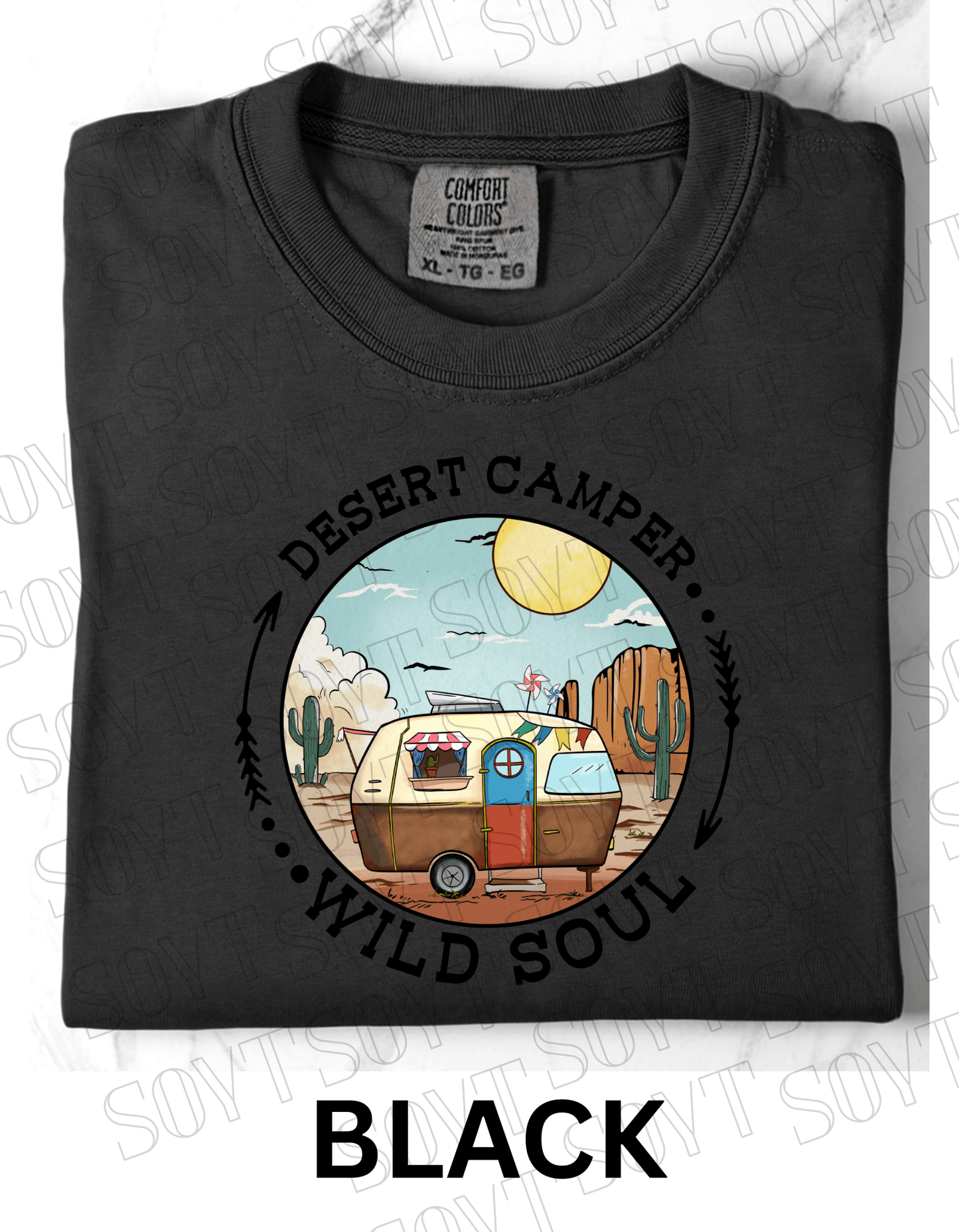 Desert Camper Wild Soul T-Shirt – Vintage Boho RV & Cactus Graphic Tee - Festive Apparel StoreBlack