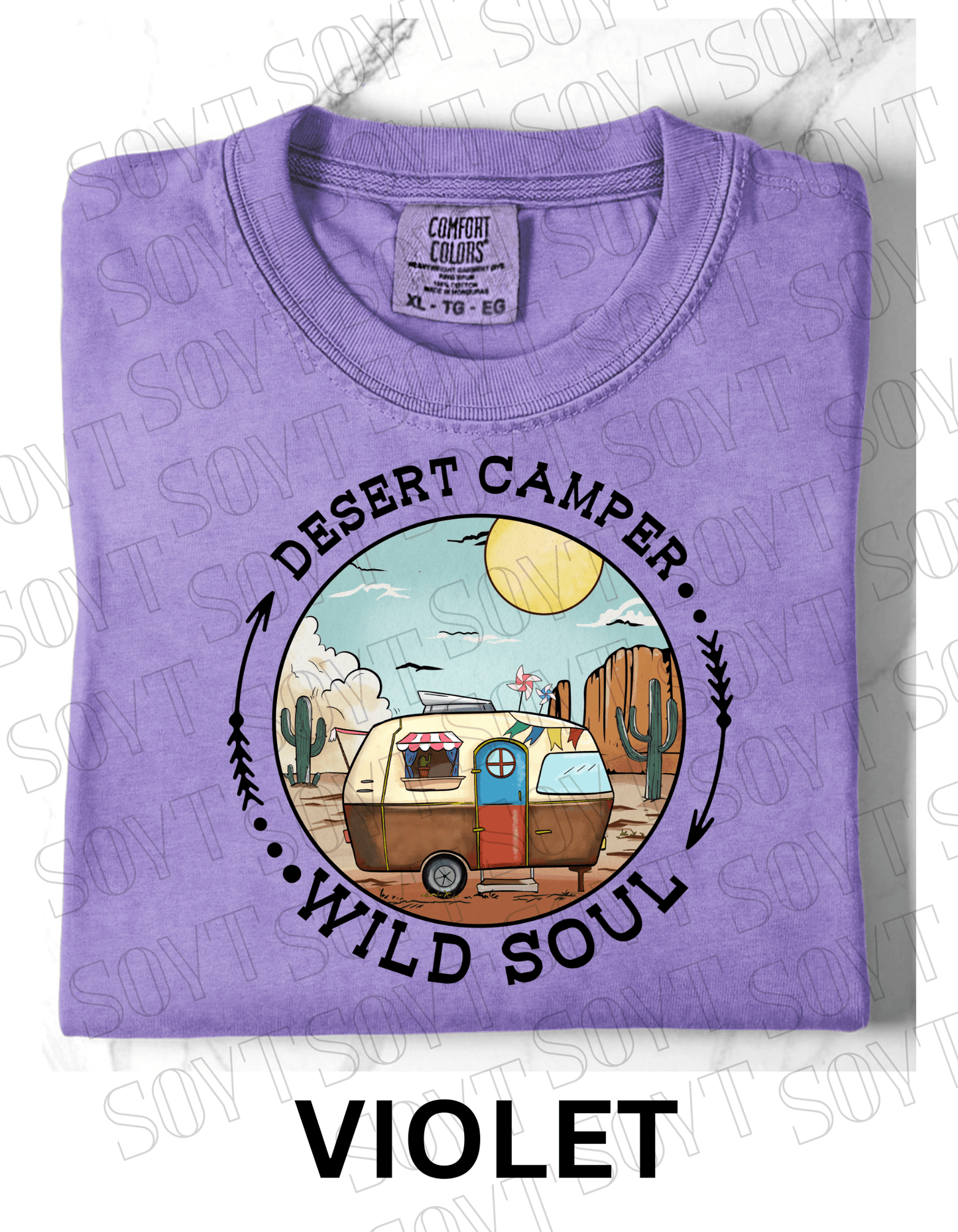 Desert Camper Wild Soul T-Shirt – Vintage Boho RV & Cactus Graphic Tee - Festive Apparel StoreViolet