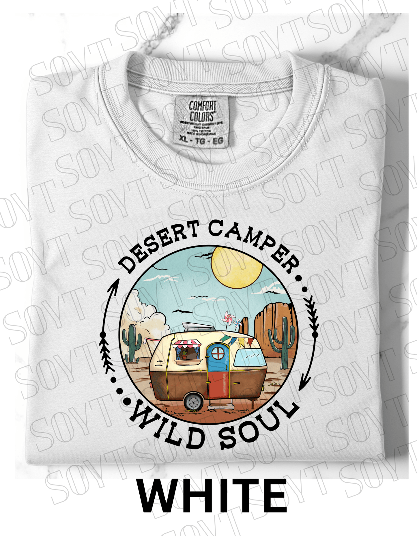 Desert Camper Wild Soul T-Shirt – Vintage Boho RV & Cactus Graphic Tee - Festive Apparel StoreWhite