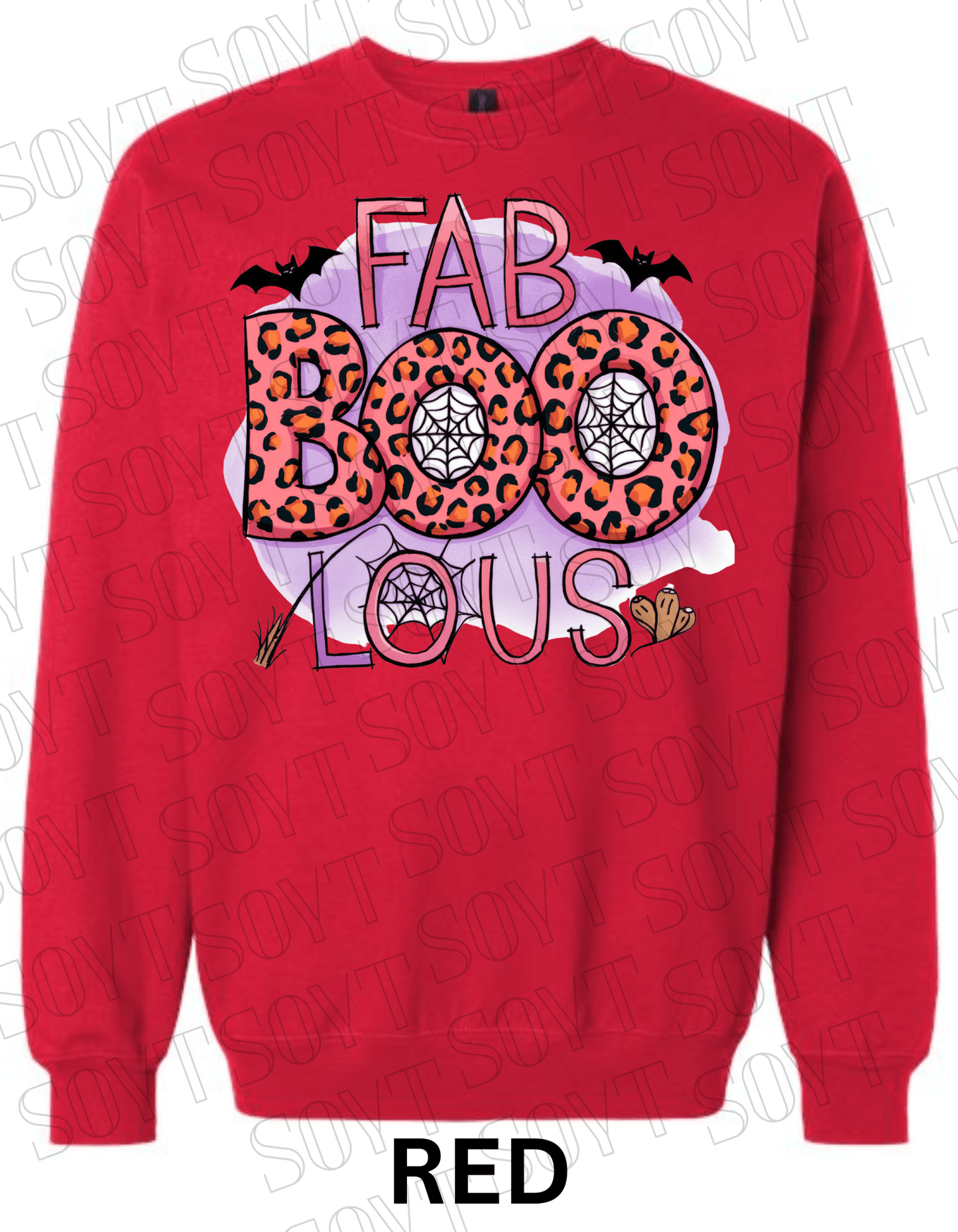 FAB - BOO - LOUS Halloween Sweatshirt – Leopard BOO, Spiderweb & Bat Graphic Pullover - Festive Apparel StoreRed