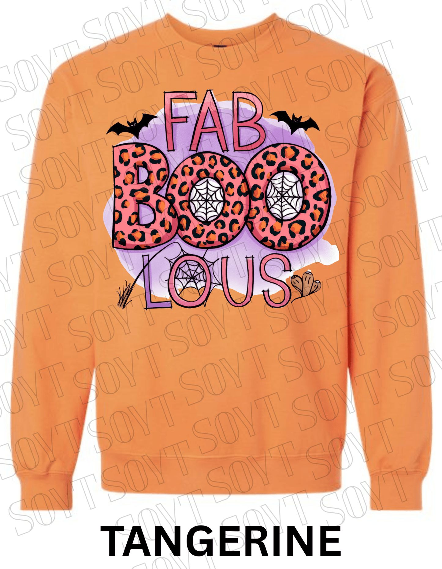 FAB - BOO - LOUS Halloween Sweatshirt – Leopard BOO, Spiderweb & Bat Graphic Pullover - Festive Apparel StoreTangerine