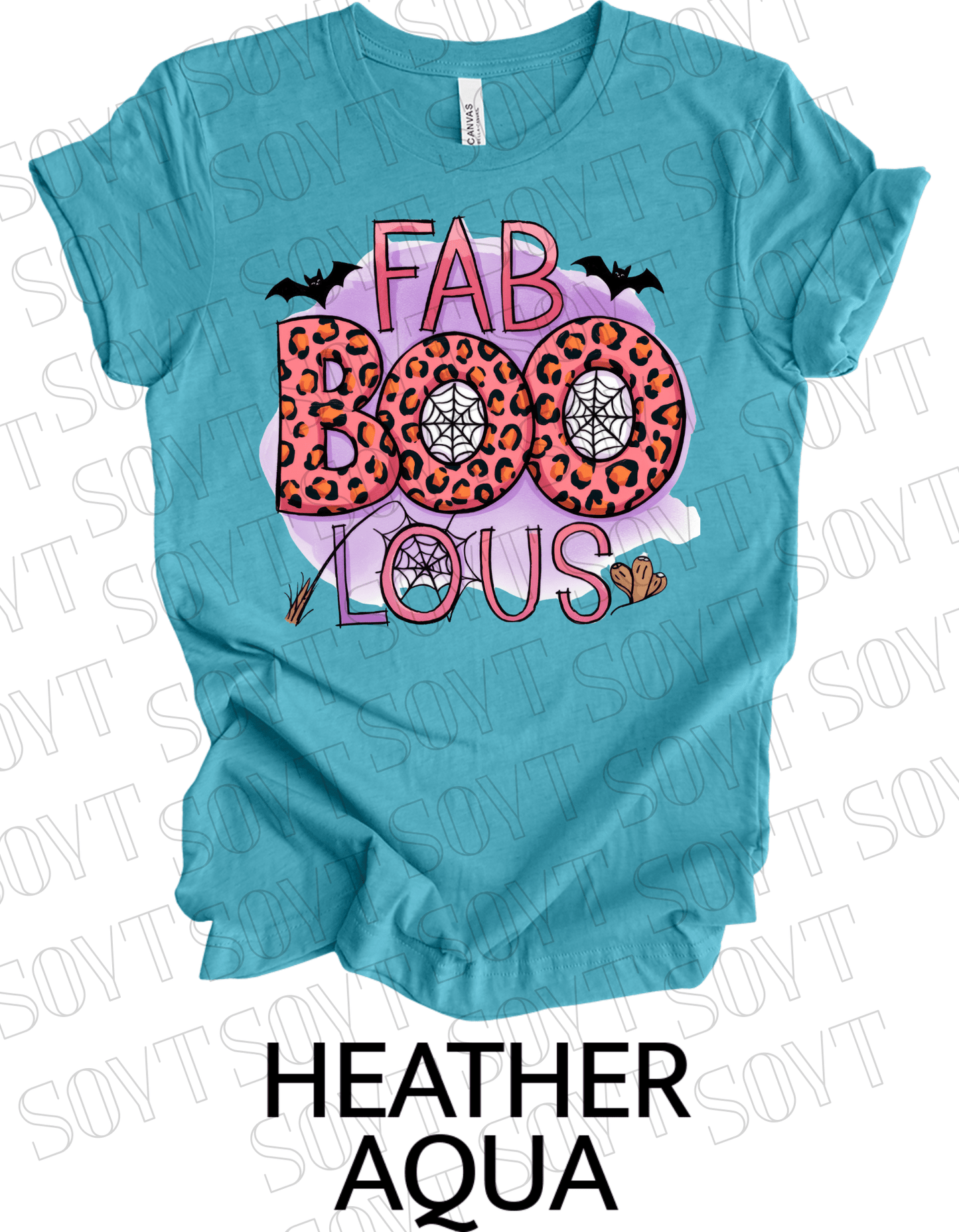 FAB - BOO - LOUS Halloween T-Shirt – Leopard Print Spider Web & Bats Graphic Tee - Festive Apparel StoreHeather Aqua