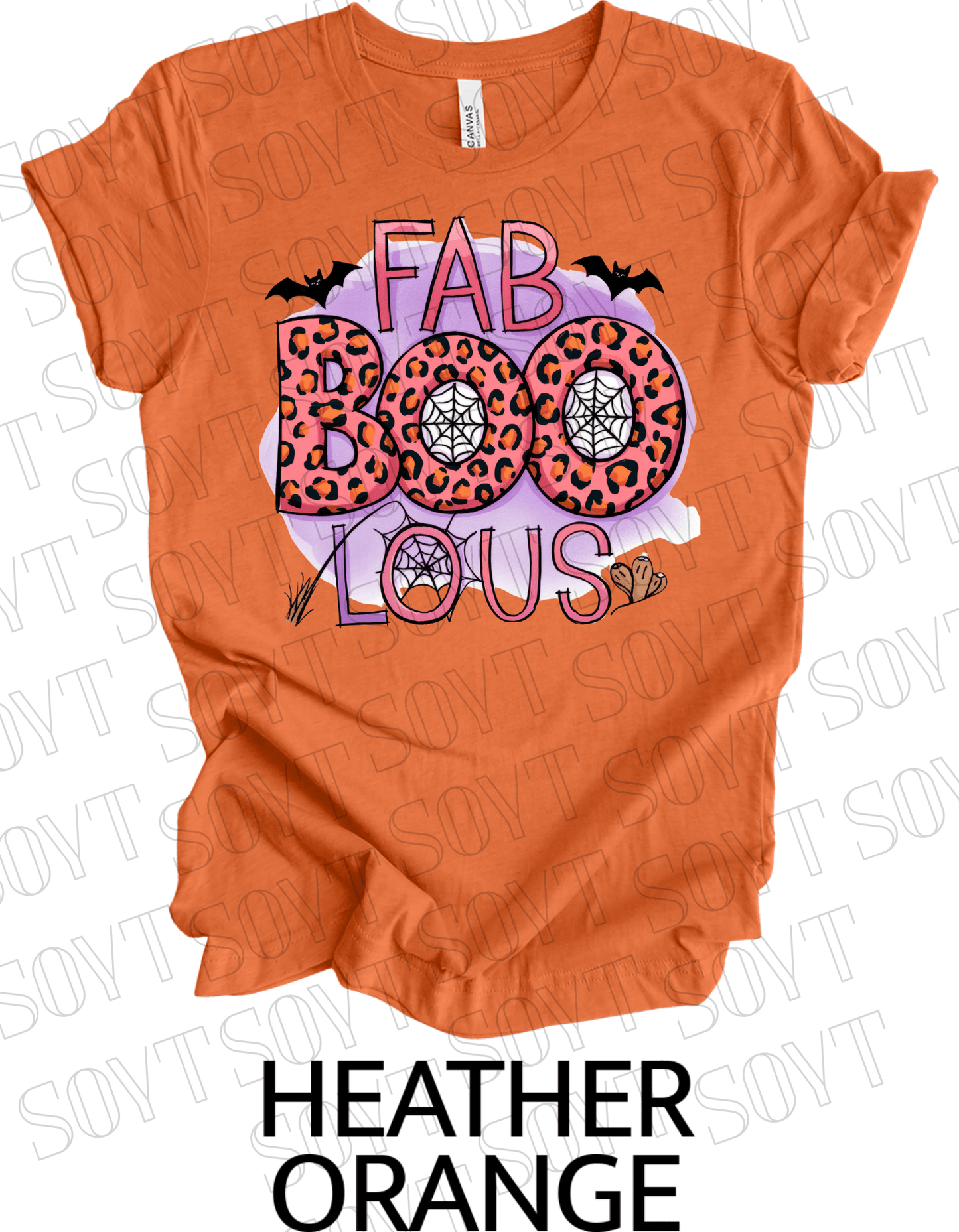 FAB - BOO - LOUS Halloween T-Shirt – Leopard Print Spider Web & Bats Graphic Tee - Festive Apparel StoreHeather Orange