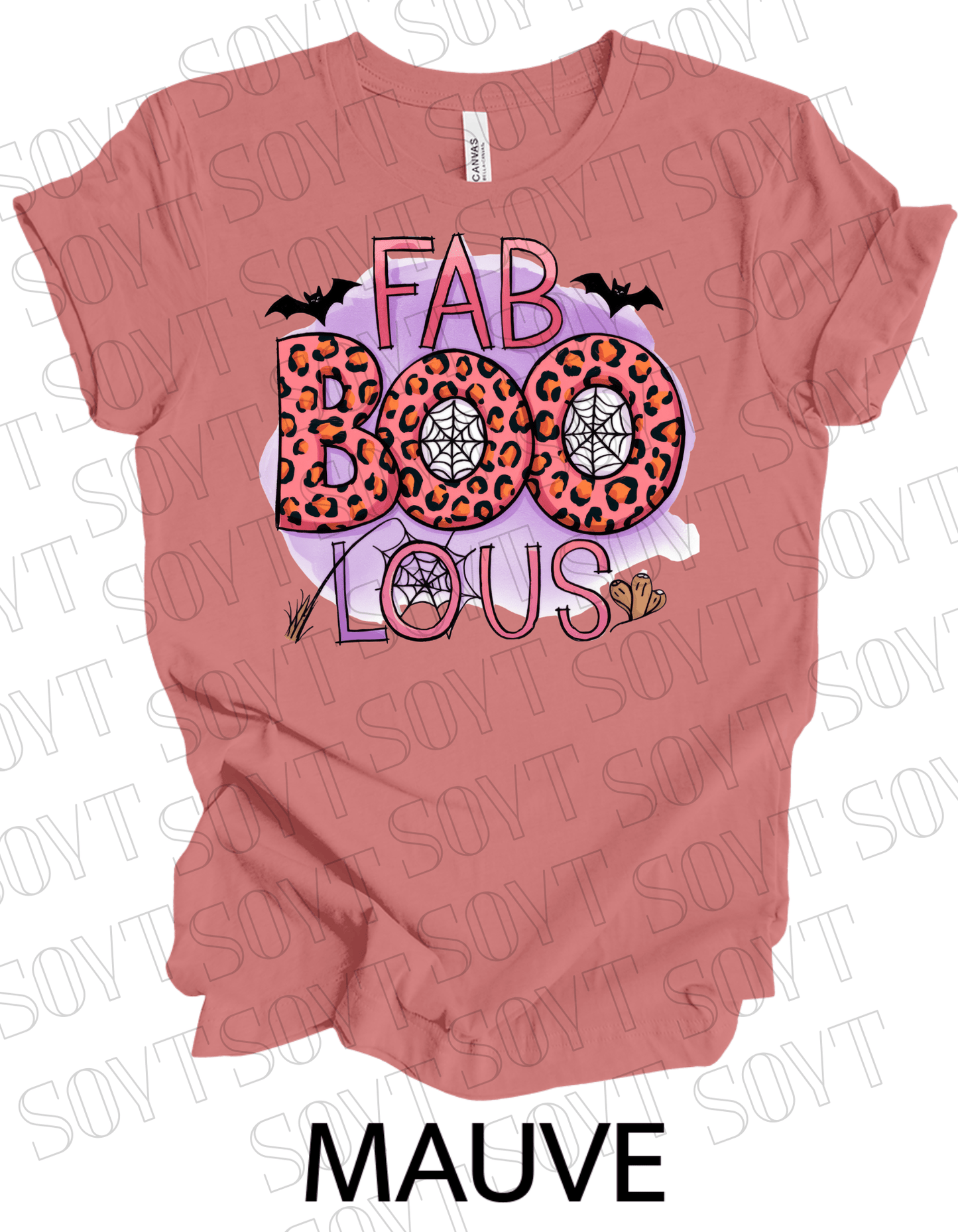 FAB - BOO - LOUS Halloween T-Shirt – Leopard Print Spider Web & Bats Graphic Tee - Festive Apparel StoreMauve