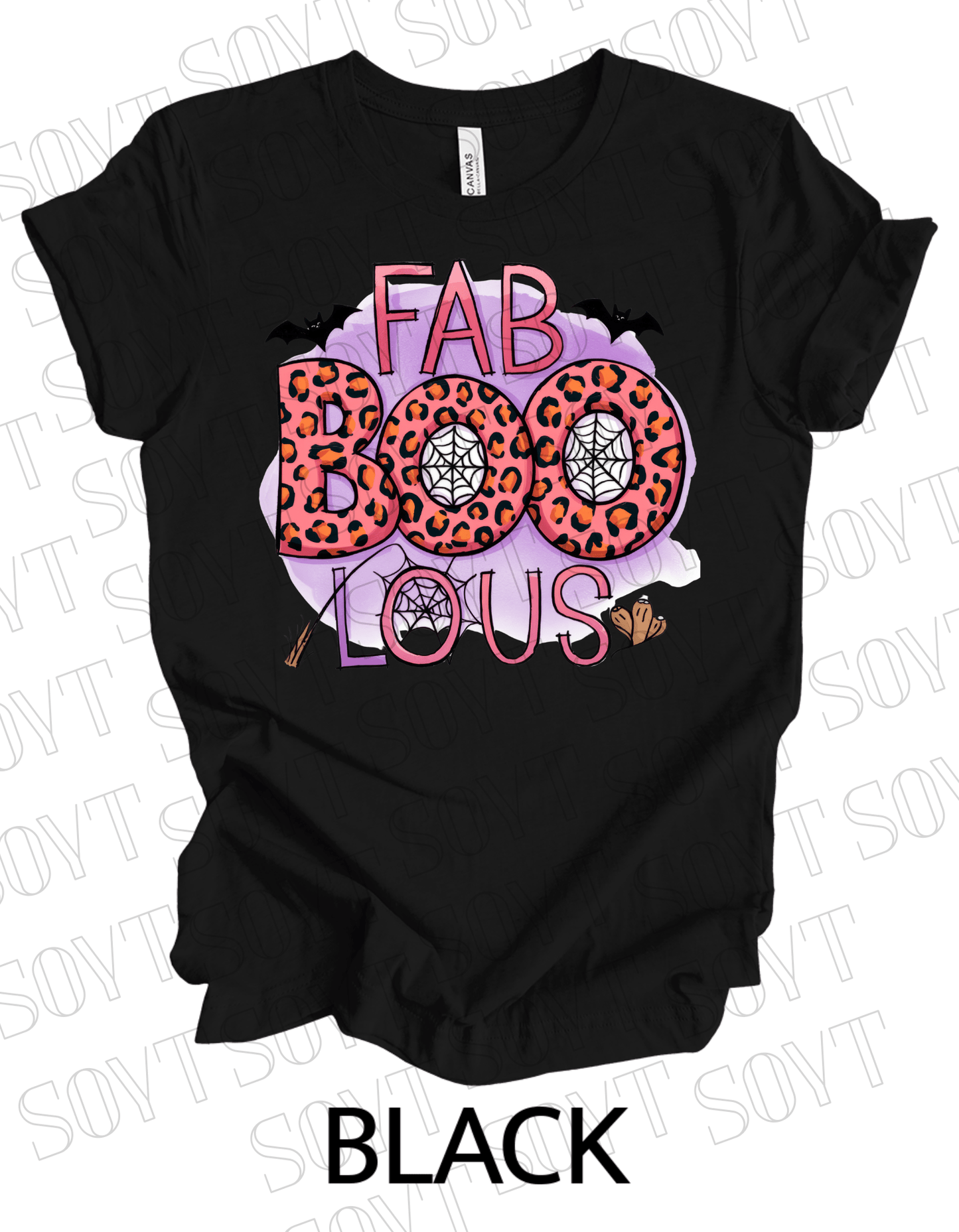 FAB - BOO - LOUS Halloween T-Shirt – Leopard Print Spider Web & Bats Graphic Tee - Festive Apparel StoreBlack