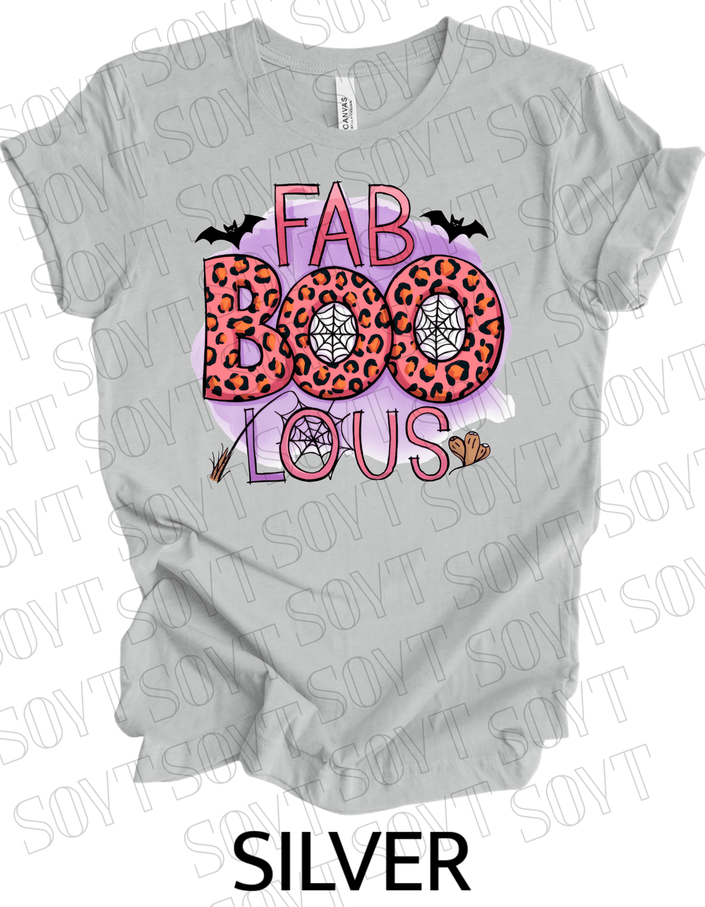 FAB - BOO - LOUS Halloween T-Shirt – Leopard Print Spider Web & Bats Graphic Tee - Festive Apparel StoreSilver