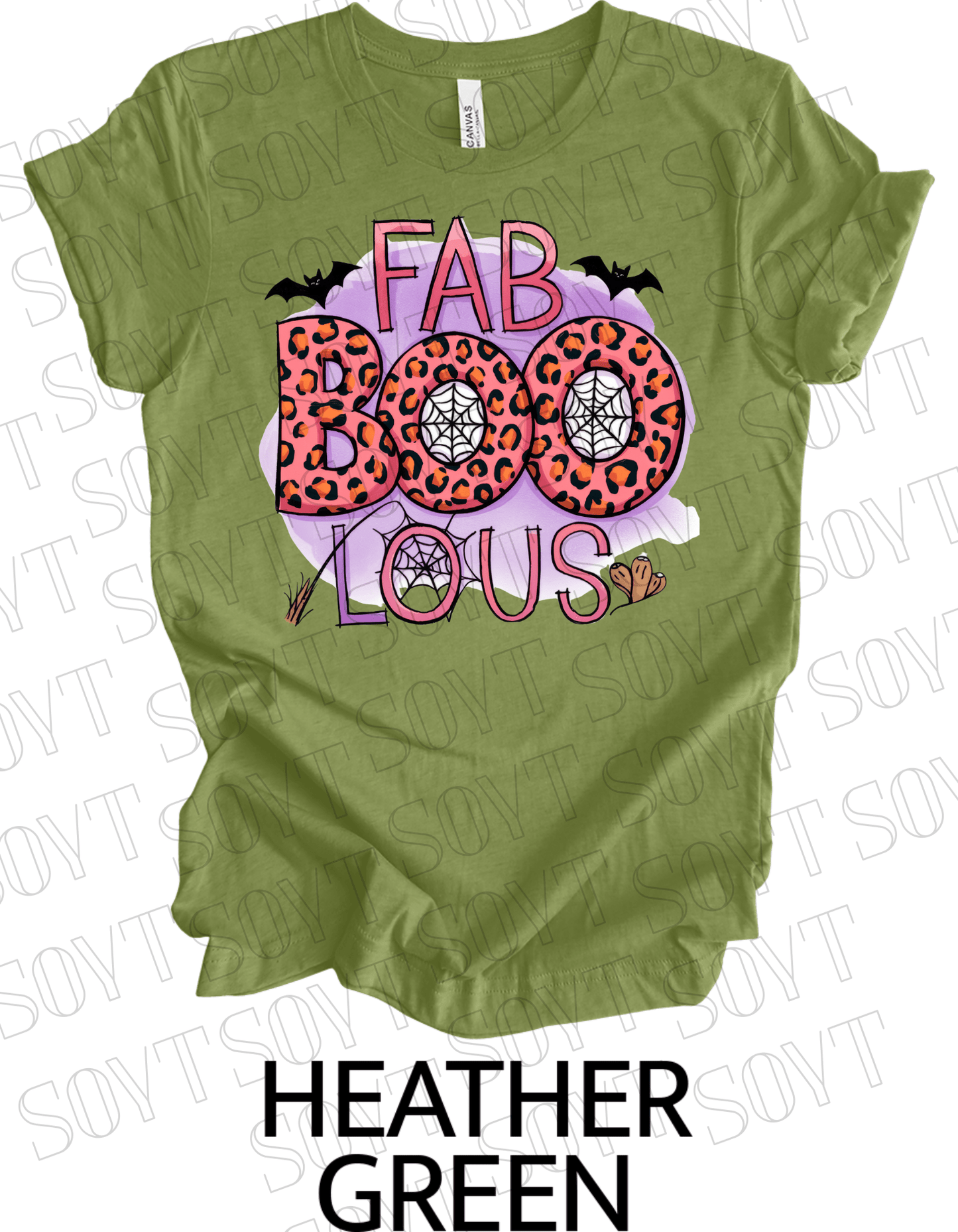 FAB - BOO - LOUS Halloween T-Shirt – Leopard Print Spider Web & Bats Graphic Tee - Festive Apparel StoreHeather Green