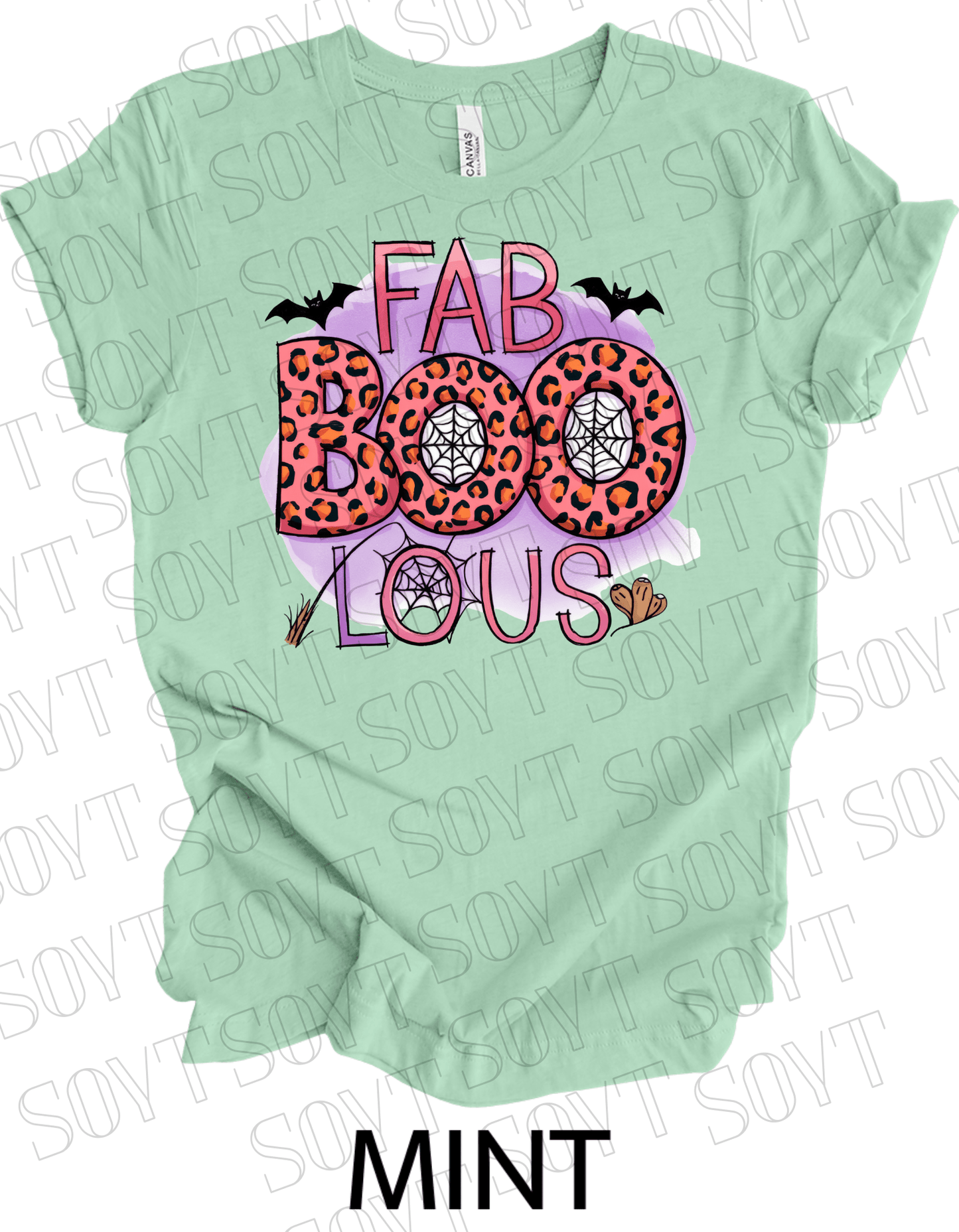 FAB - BOO - LOUS Halloween T-Shirt – Leopard Print Spider Web & Bats Graphic Tee - Festive Apparel StoreMint