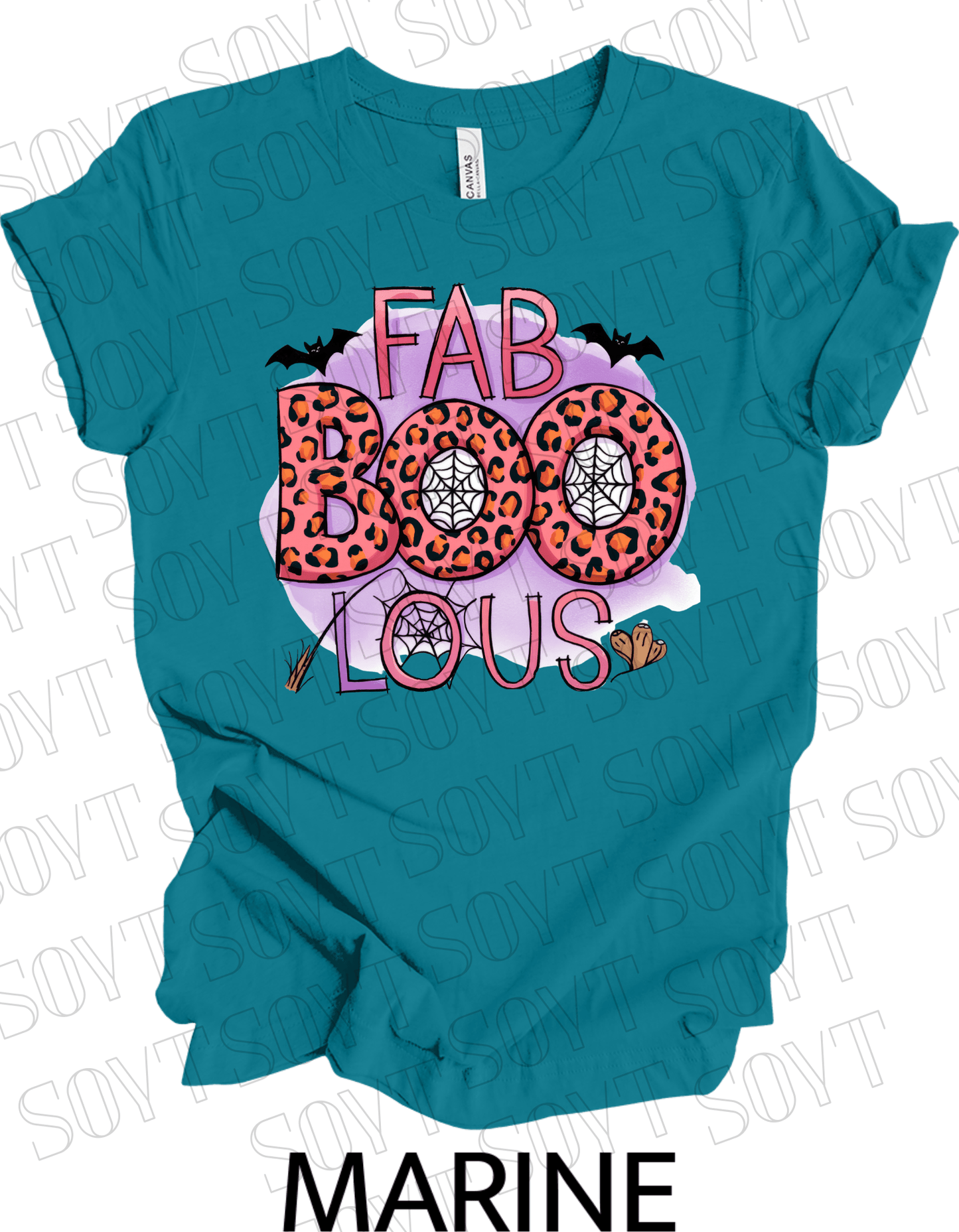 FAB - BOO - LOUS Halloween T-Shirt – Leopard Print Spider Web & Bats Graphic Tee - Festive Apparel StoreMarine