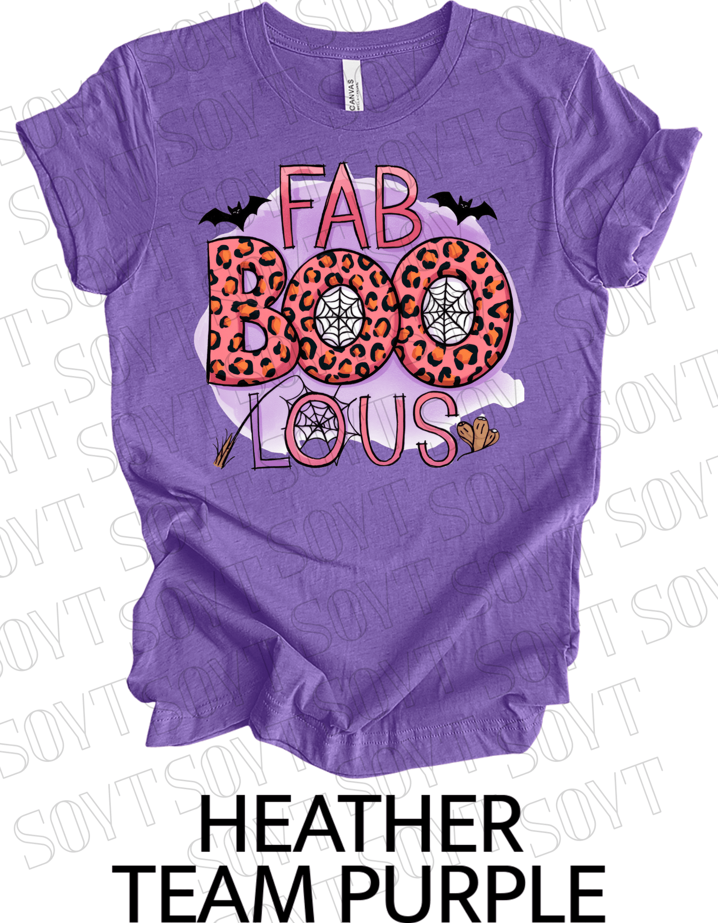 FAB - BOO - LOUS Halloween T-Shirt – Leopard Print Spider Web & Bats Graphic Tee - Festive Apparel StoreHeather Purple