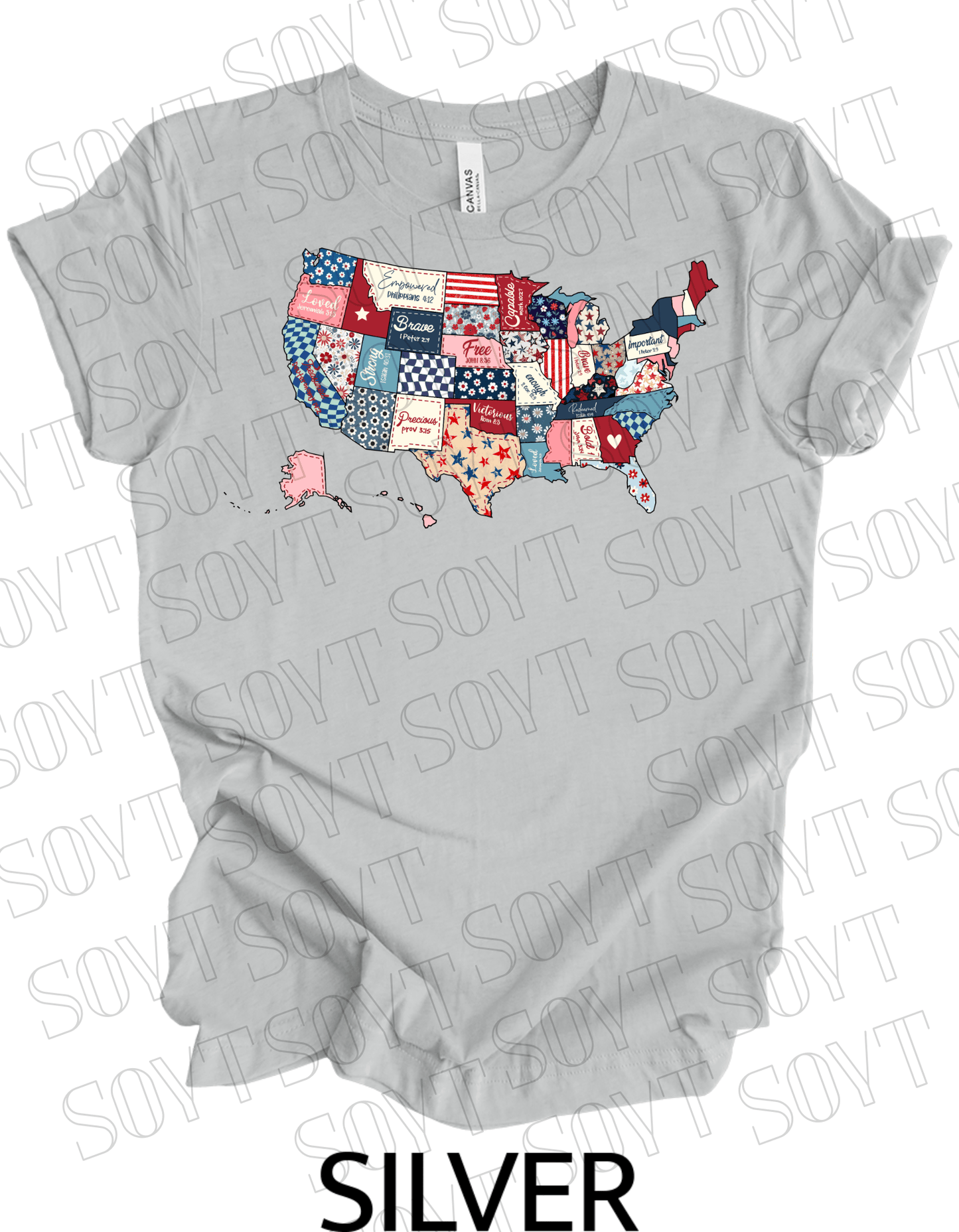 Faith and Freedom USA Map T-Shirt – Bella+Canvas Christian Patriotic Tee - Festive Apparel StoreSilver