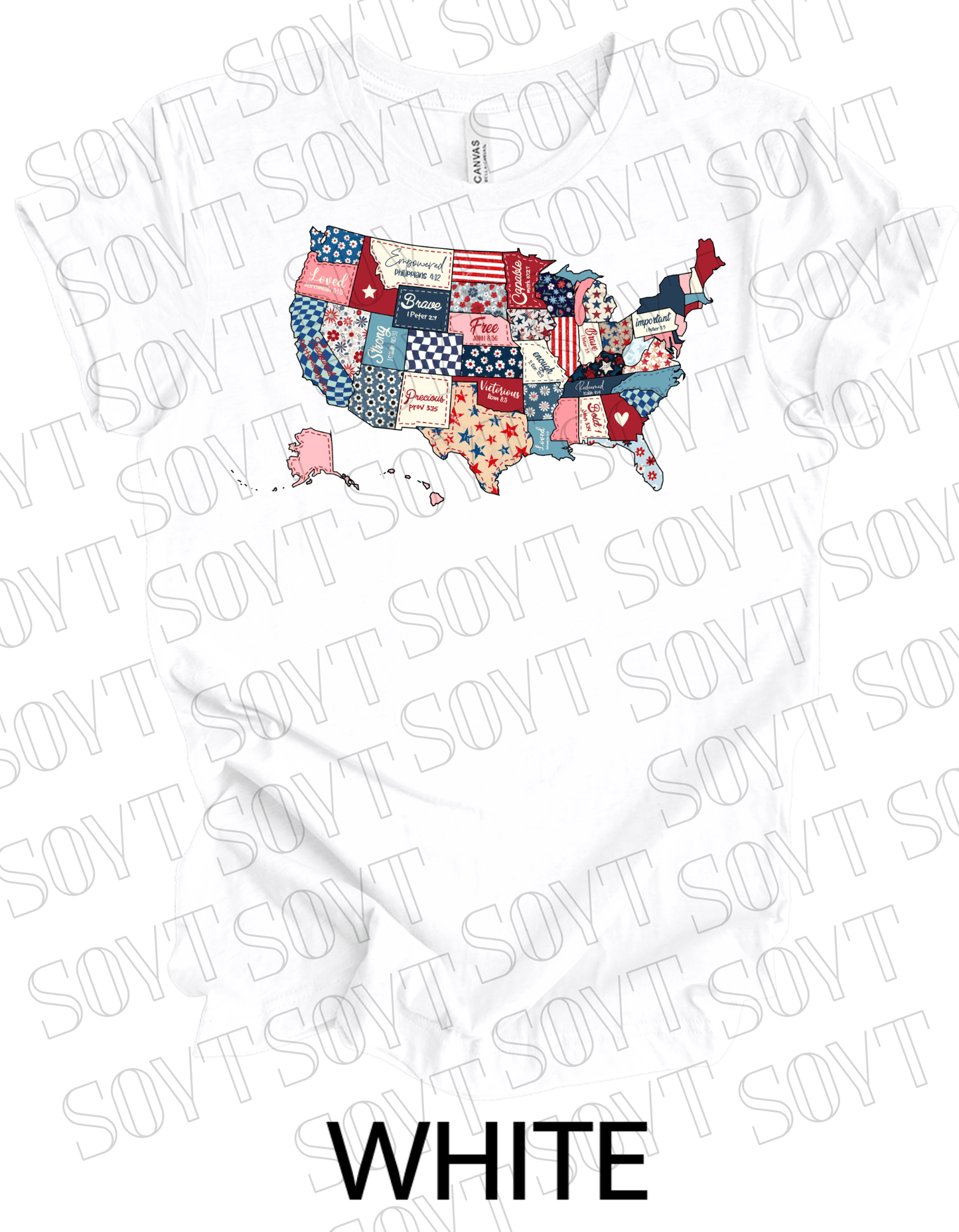 Faith and Freedom USA Map T-Shirt – Bella+Canvas Christian Patriotic Tee - Festive Apparel StoreWhite