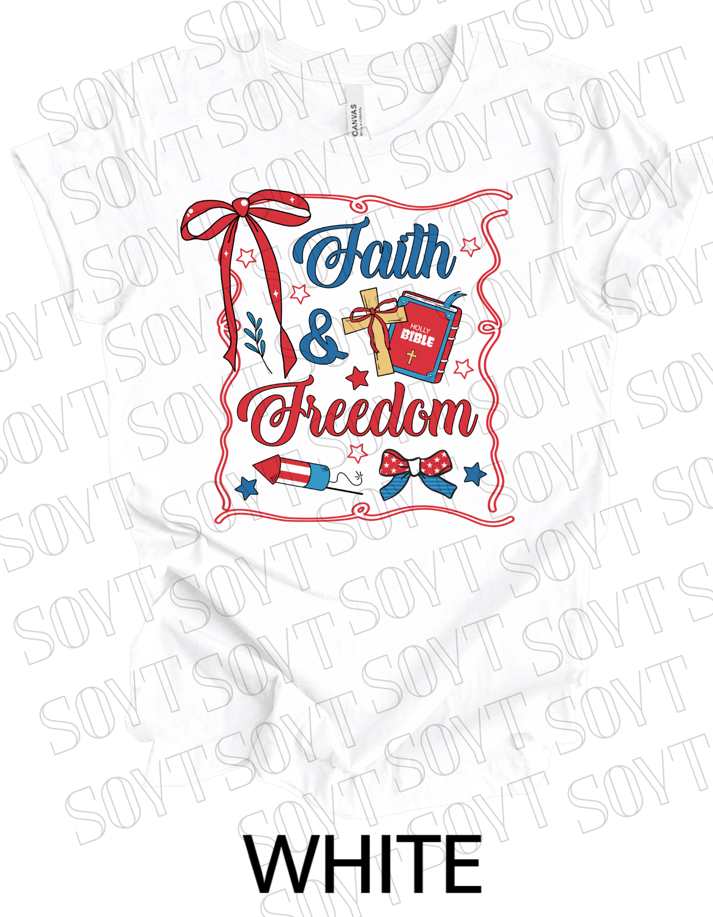Faith & Freedom T-Shirt – Patriotic Christian 4th of July Tee with Bible & Cross | Made in USA - Festive Apparel StoreWhite