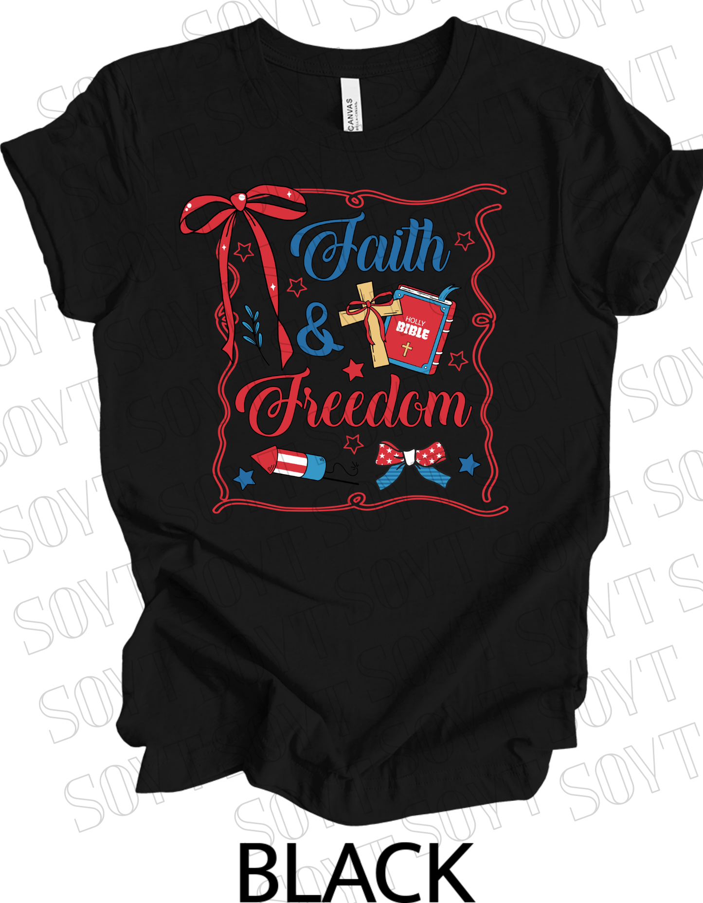 Faith & Freedom T-Shirt – Patriotic Christian 4th of July Tee with Bible & Cross | Made in USA - Festive Apparel StoreBlack