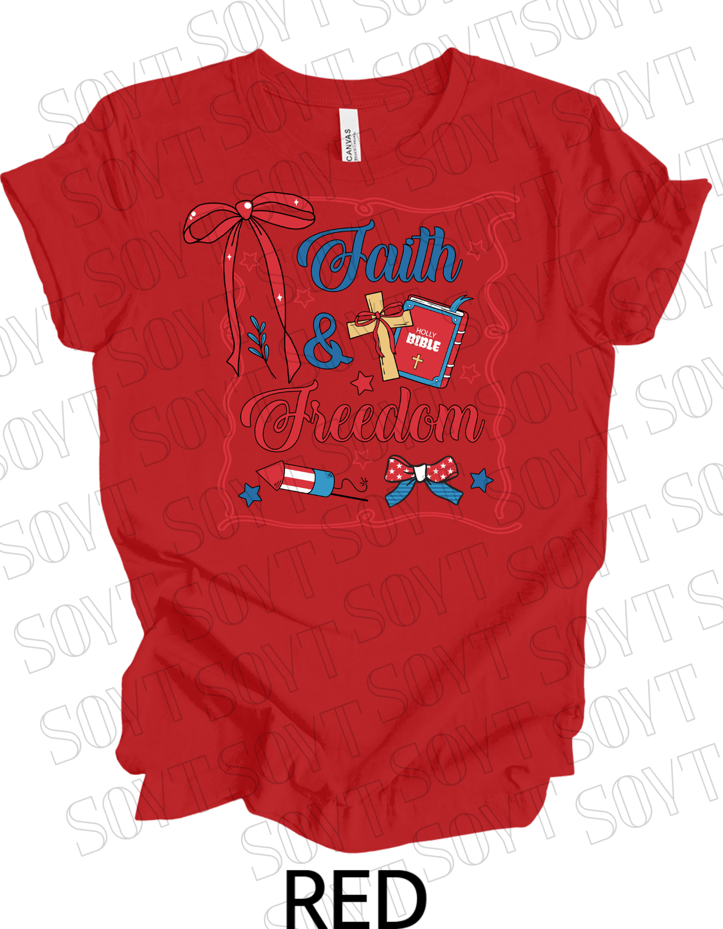 Faith & Freedom T-Shirt – Patriotic Christian 4th of July Tee with Bible & Cross | Made in USA - Festive Apparel StoreRed