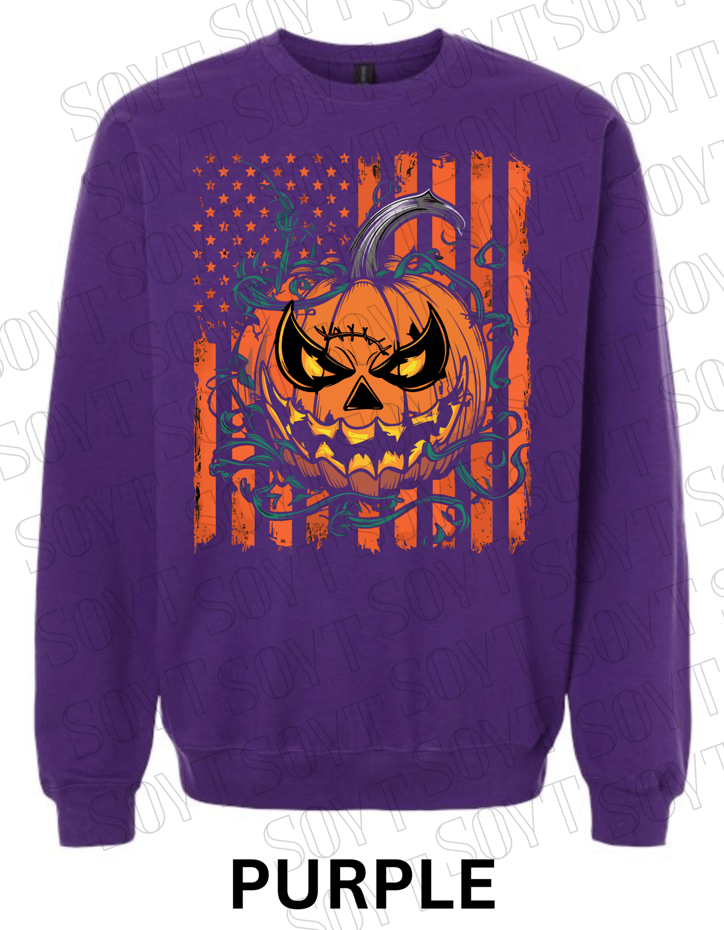 Fierce Jack - O’ - Lantern Halloween Sweatshirt – Distressed Flag & Angry Pumpkin Pullover - Festive Apparel StorePurple