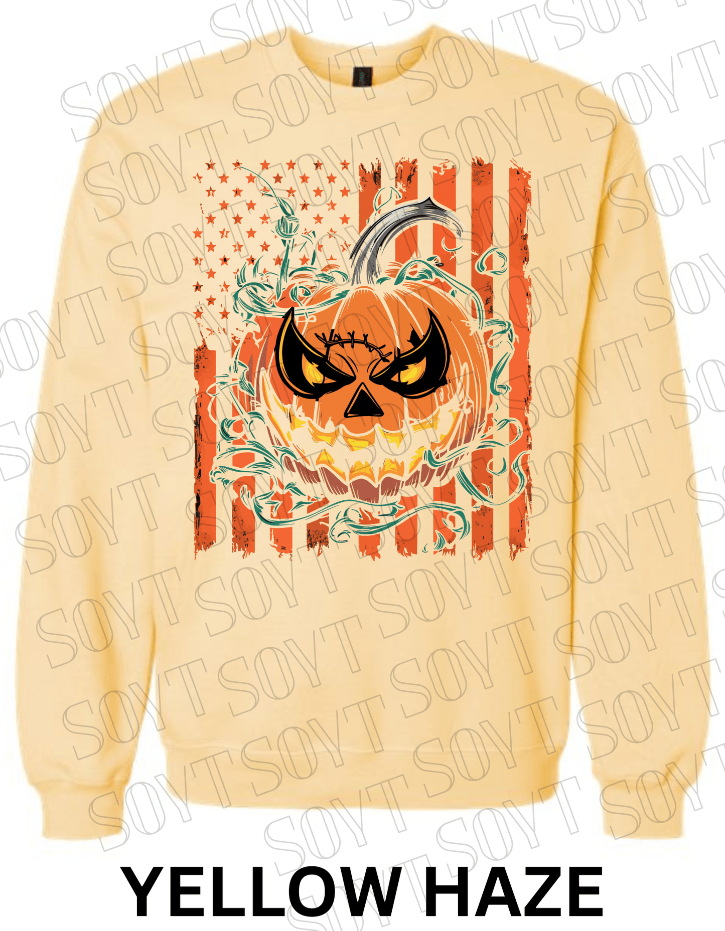 Fierce Jack - O’ - Lantern Halloween Sweatshirt – Distressed Flag & Angry Pumpkin Pullover - Festive Apparel StoreYellow Haze