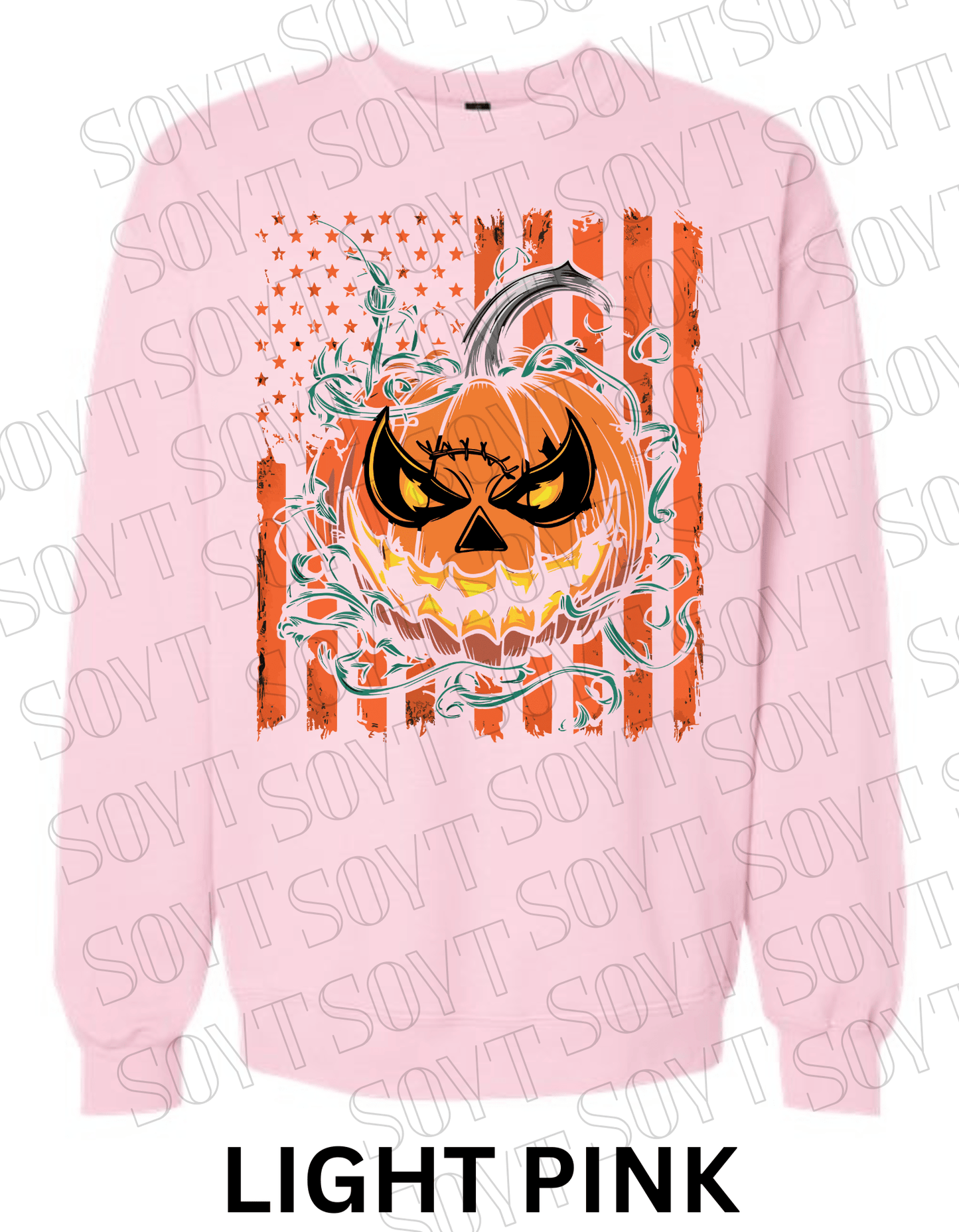 Fierce Jack - O’ - Lantern Halloween Sweatshirt – Distressed Flag & Angry Pumpkin Pullover - Festive Apparel StoreLight Pink