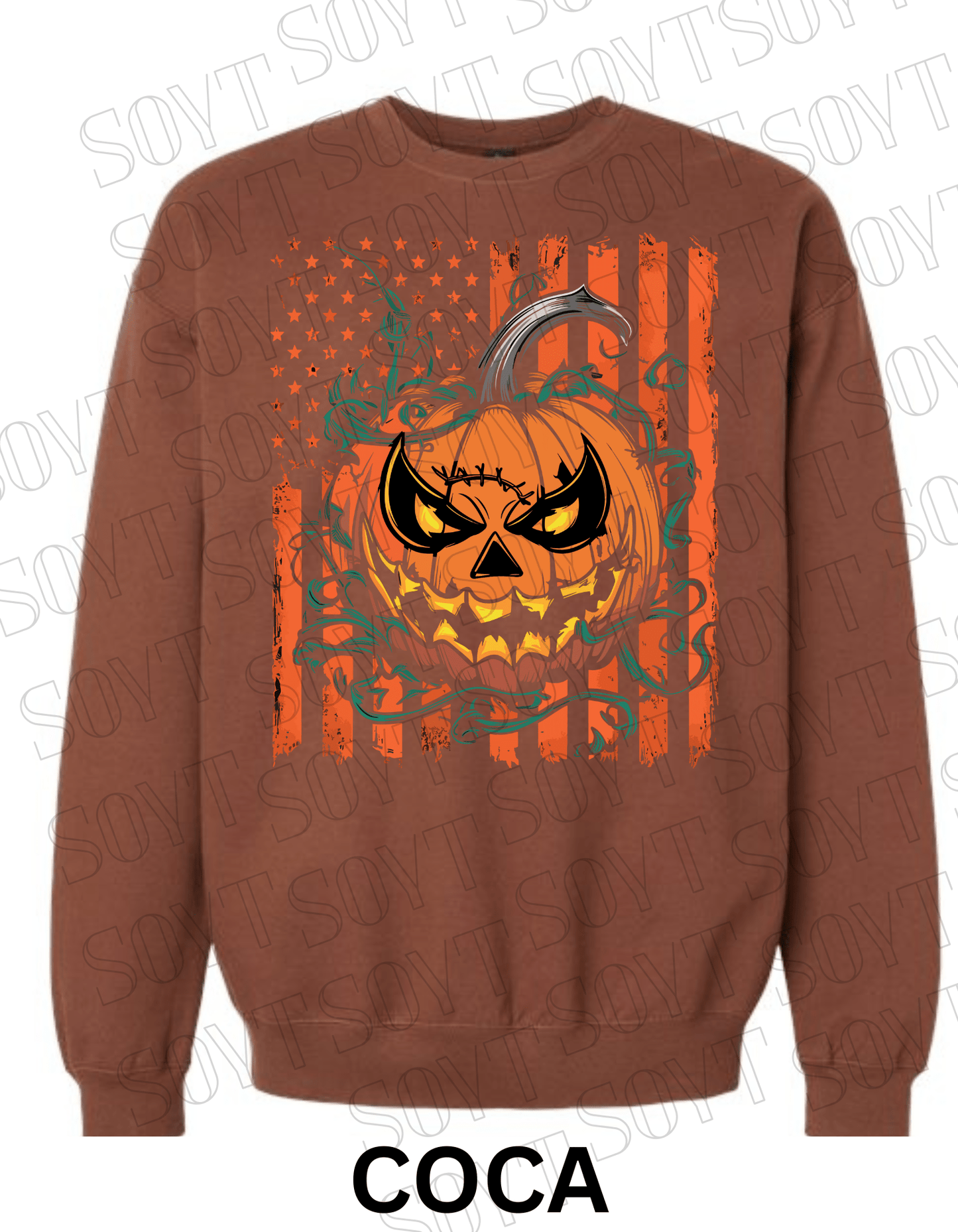 Fierce Jack - O’ - Lantern Halloween Sweatshirt – Distressed Flag & Angry Pumpkin Pullover - Festive Apparel StoreCocoa Brown