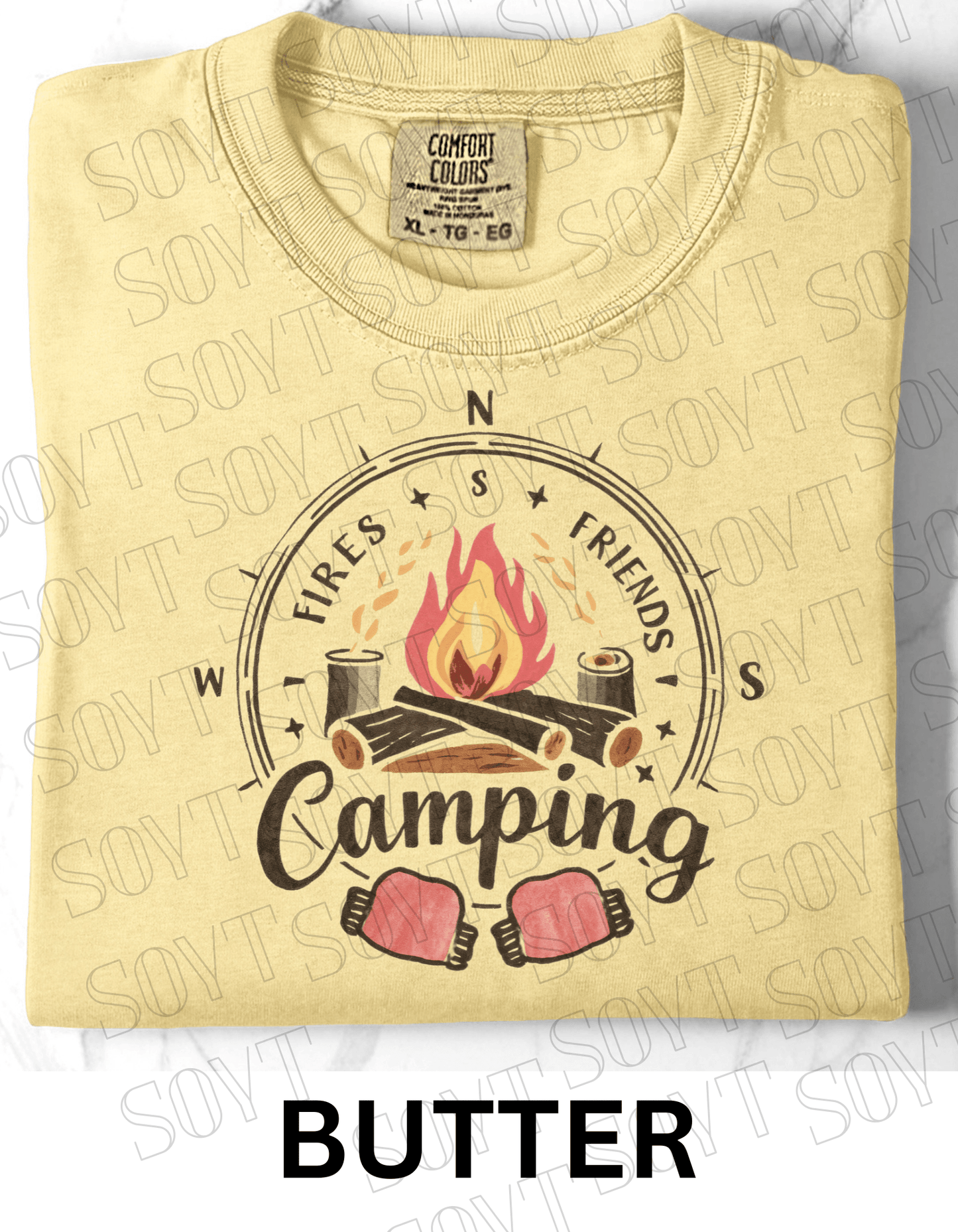 Fires Friends Camping T-Shirt – Compass Campfire Graphic Tee - Festive Apparel StoreButter