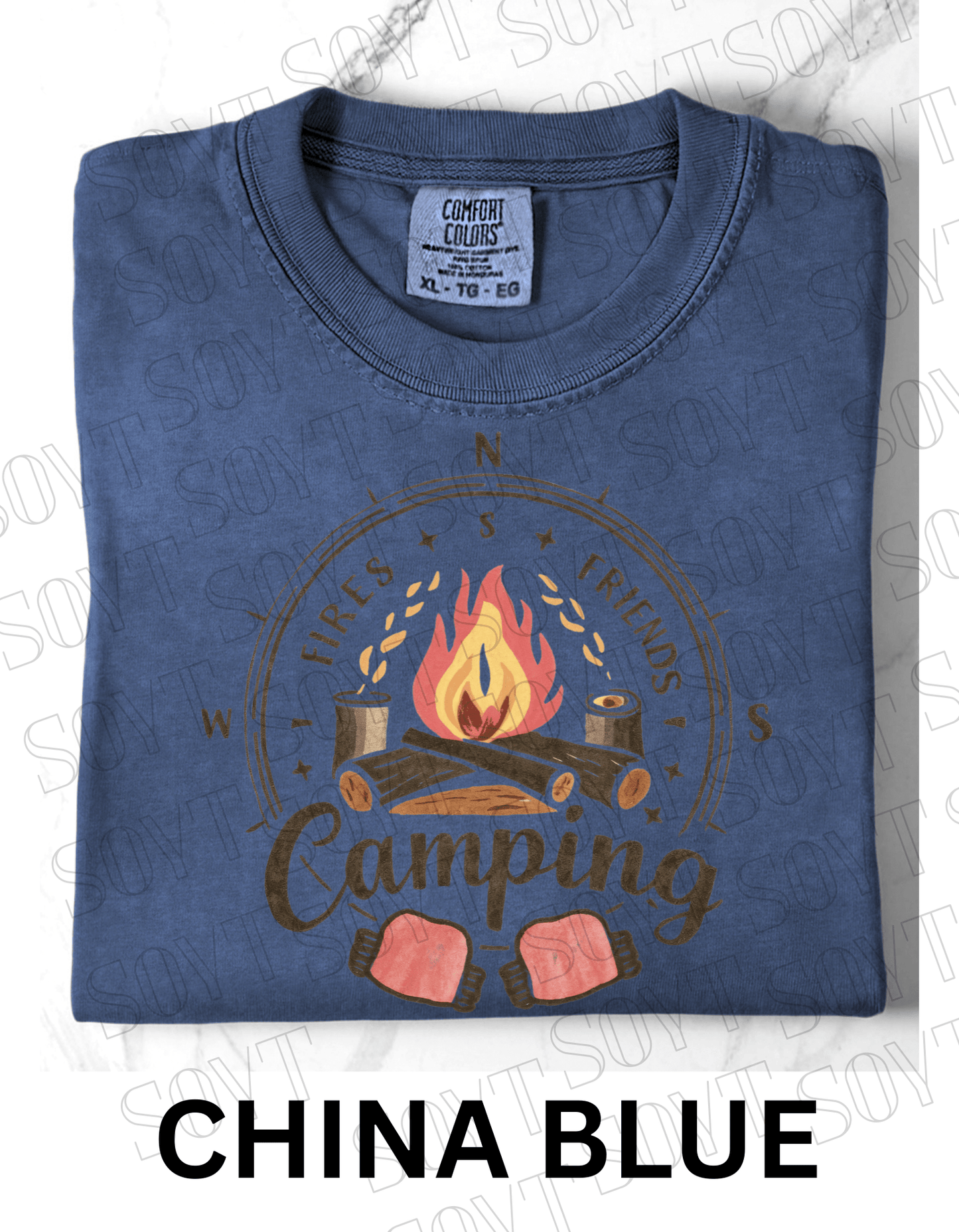 Fires Friends Camping T-Shirt – Compass Campfire Graphic Tee - Festive Apparel StoreChina Blue