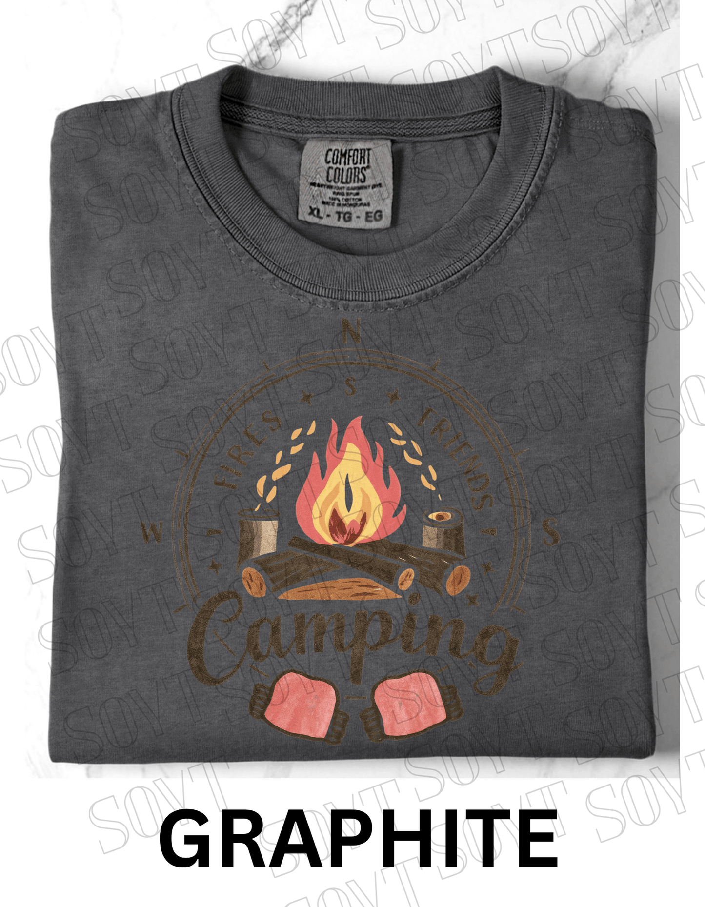 Fires Friends Camping T-Shirt – Compass Campfire Graphic Tee - Festive Apparel StoreGraphite