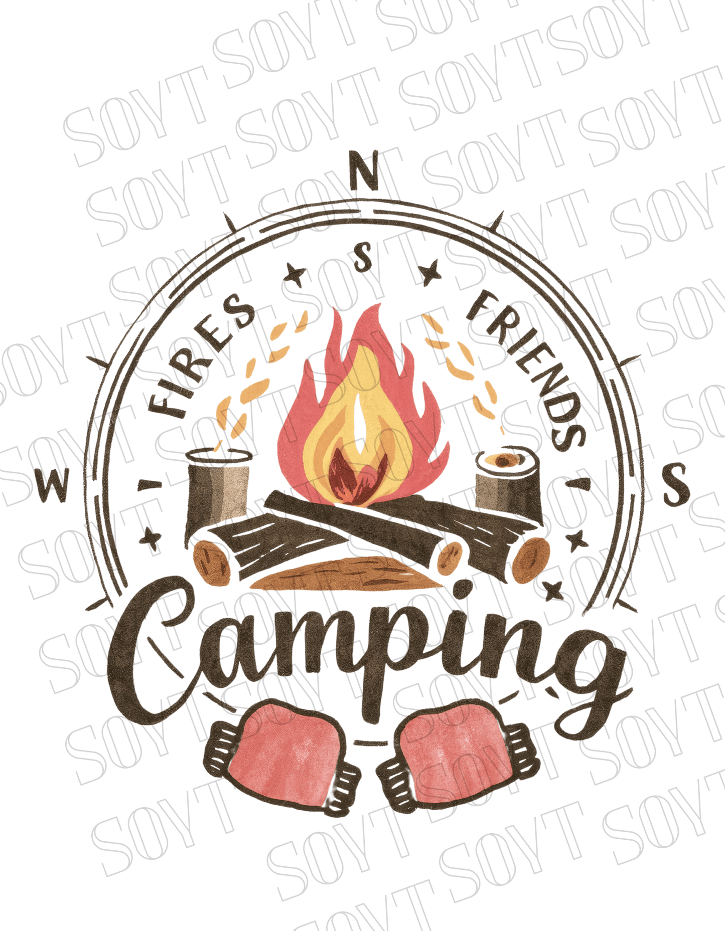 Fires Friends Camping T-Shirt – Compass Campfire Graphic Tee - Festive Apparel StoreBlack