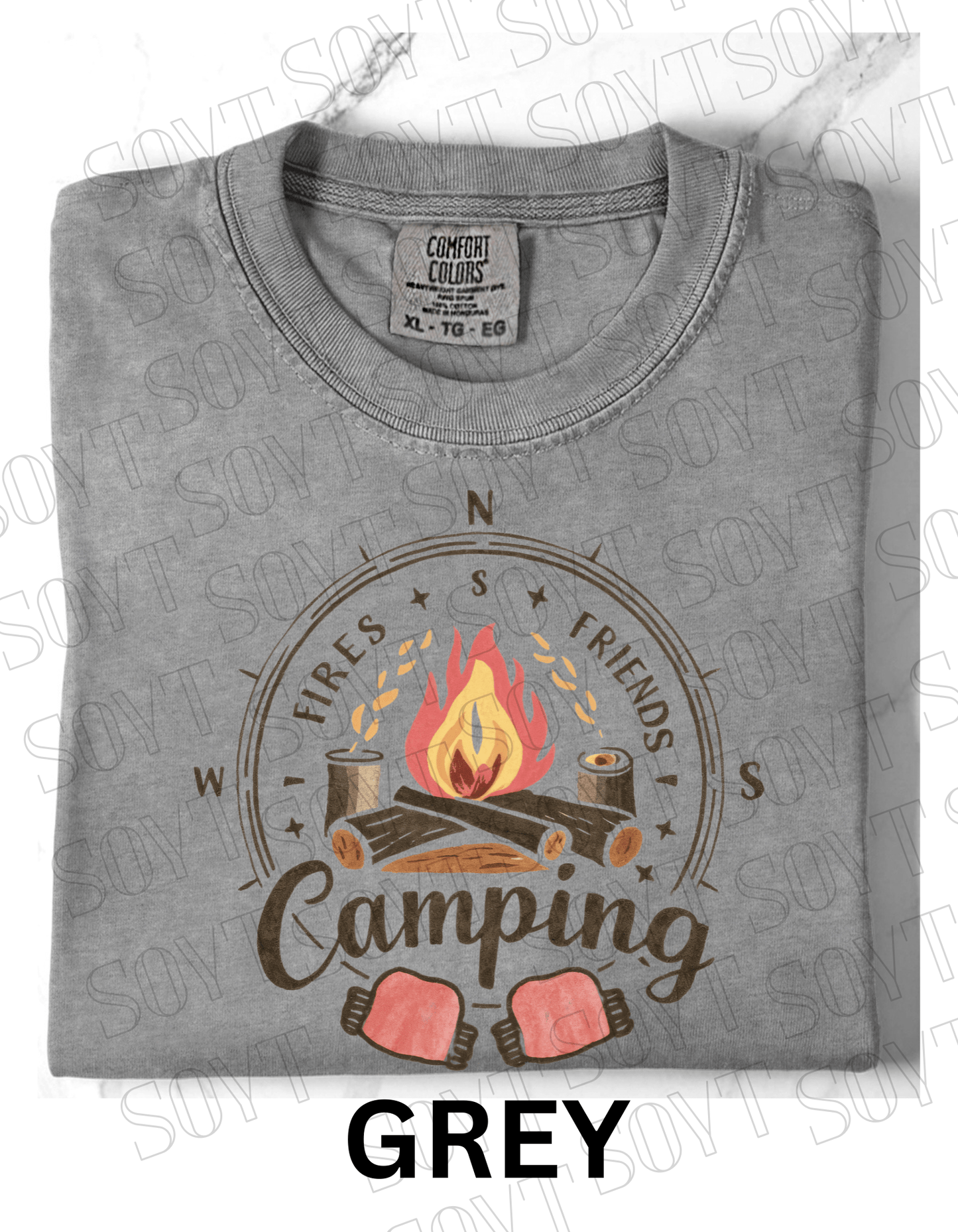 Fires Friends Camping T-Shirt – Compass Campfire Graphic Tee - Festive Apparel StoreGrey