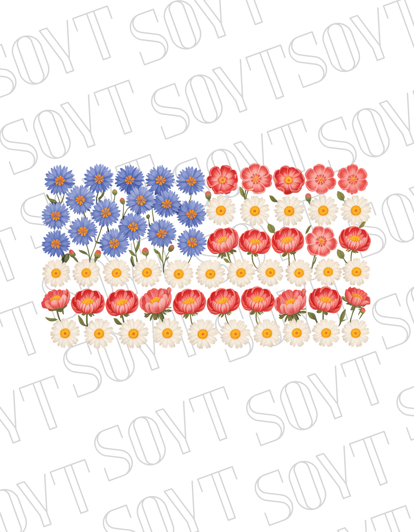Floral Flag T-Shirt – Bella+Canvas Patriotic Wildflower Tee - Festive Apparel StoreRed